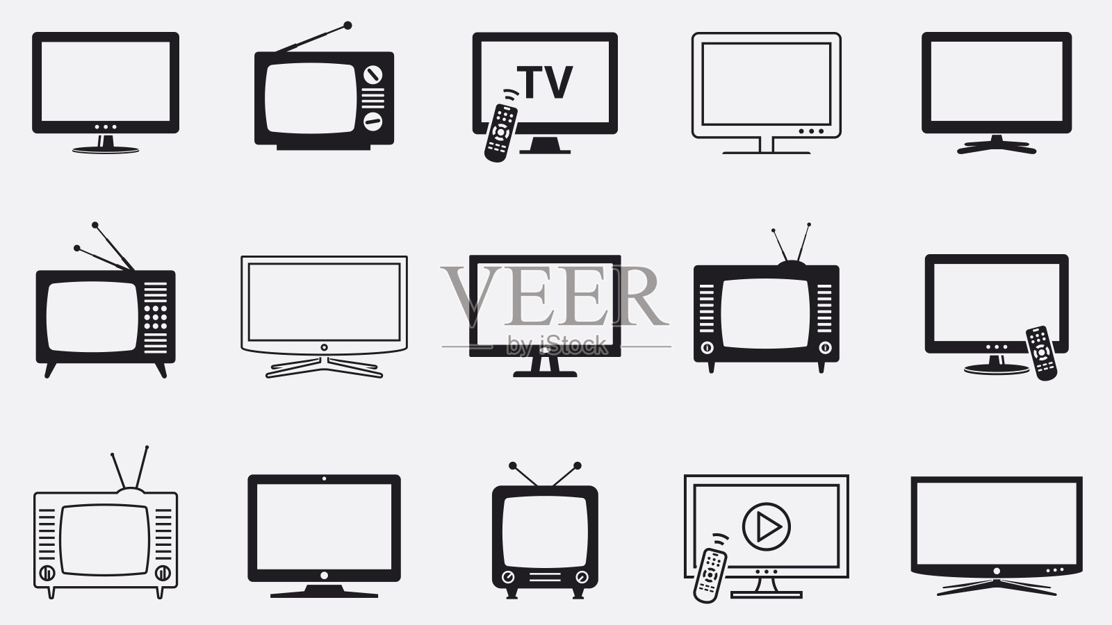 一套电视矢量平面和直线图标插画图片素材