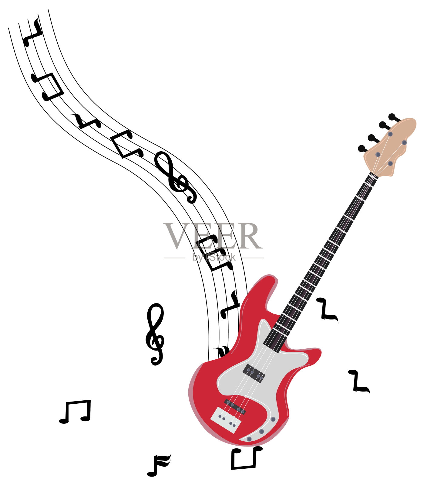 带音符的低音吉他插画图片素材