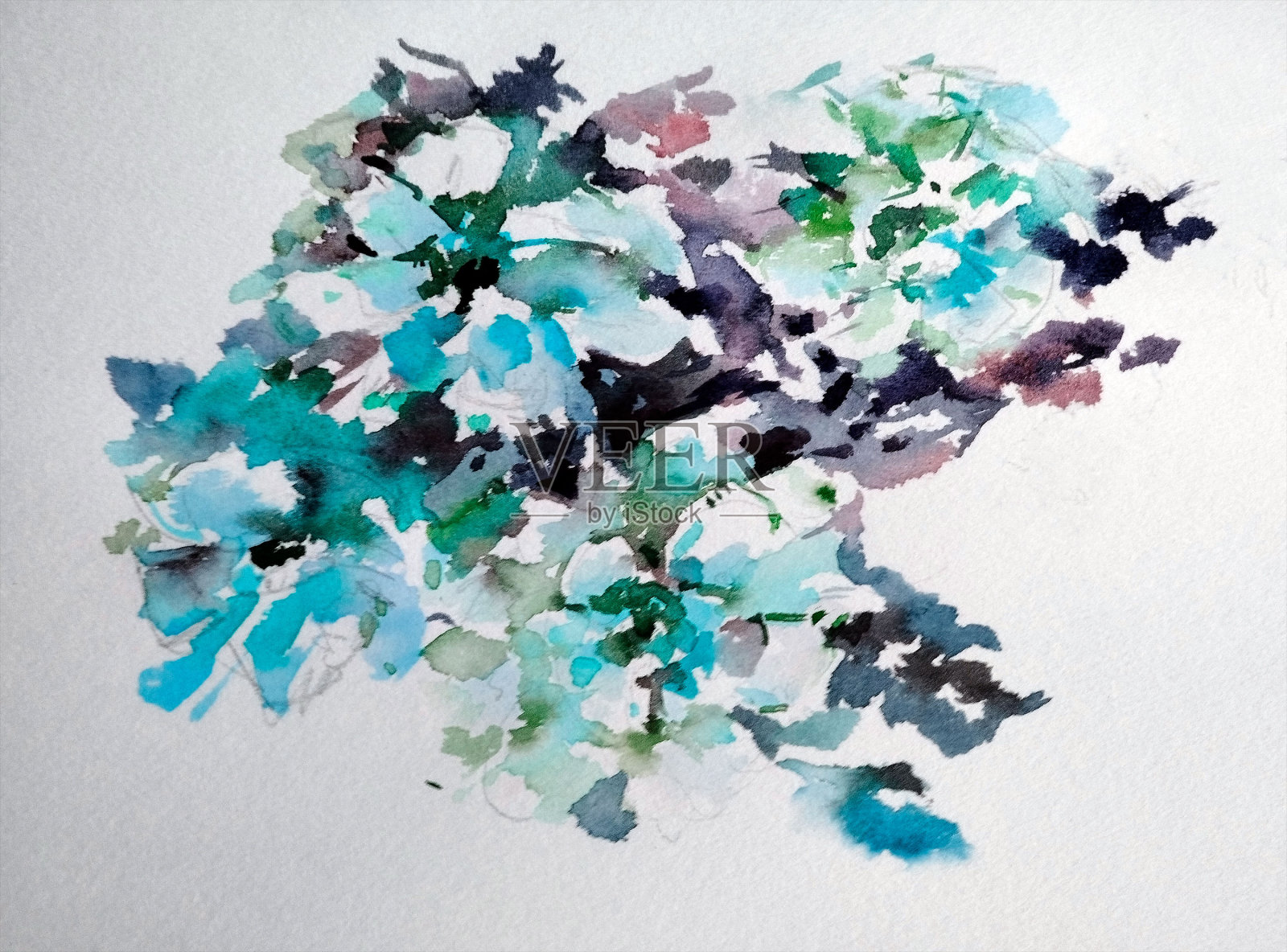 抽象明亮的彩色装饰背景。手工花卉图案。美丽温柔浪漫的花束插画图片素材