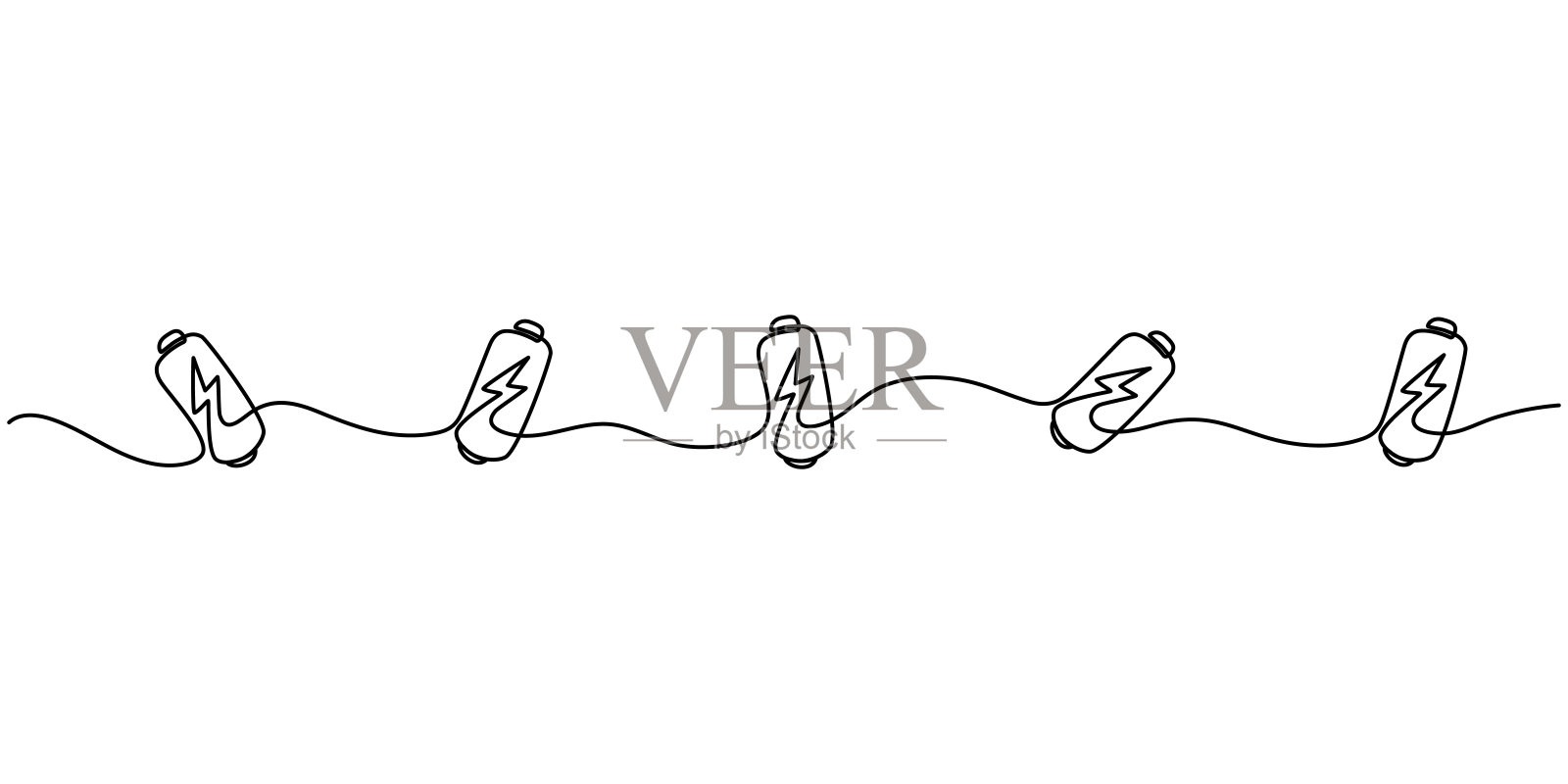 蓄电池闪电充电线图。闪电符号和电能型符号采用简单的线性风格。涂鸦矢量插图插画图片素材