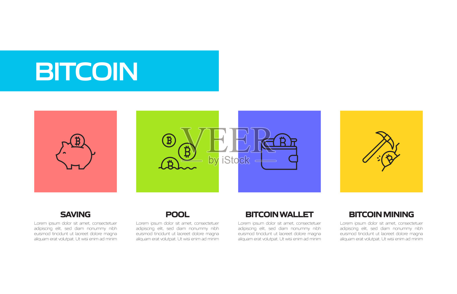 简单的比特币线图标集。区块链，金融，未来主义，互联网，交易，加密货币。插画图片素材