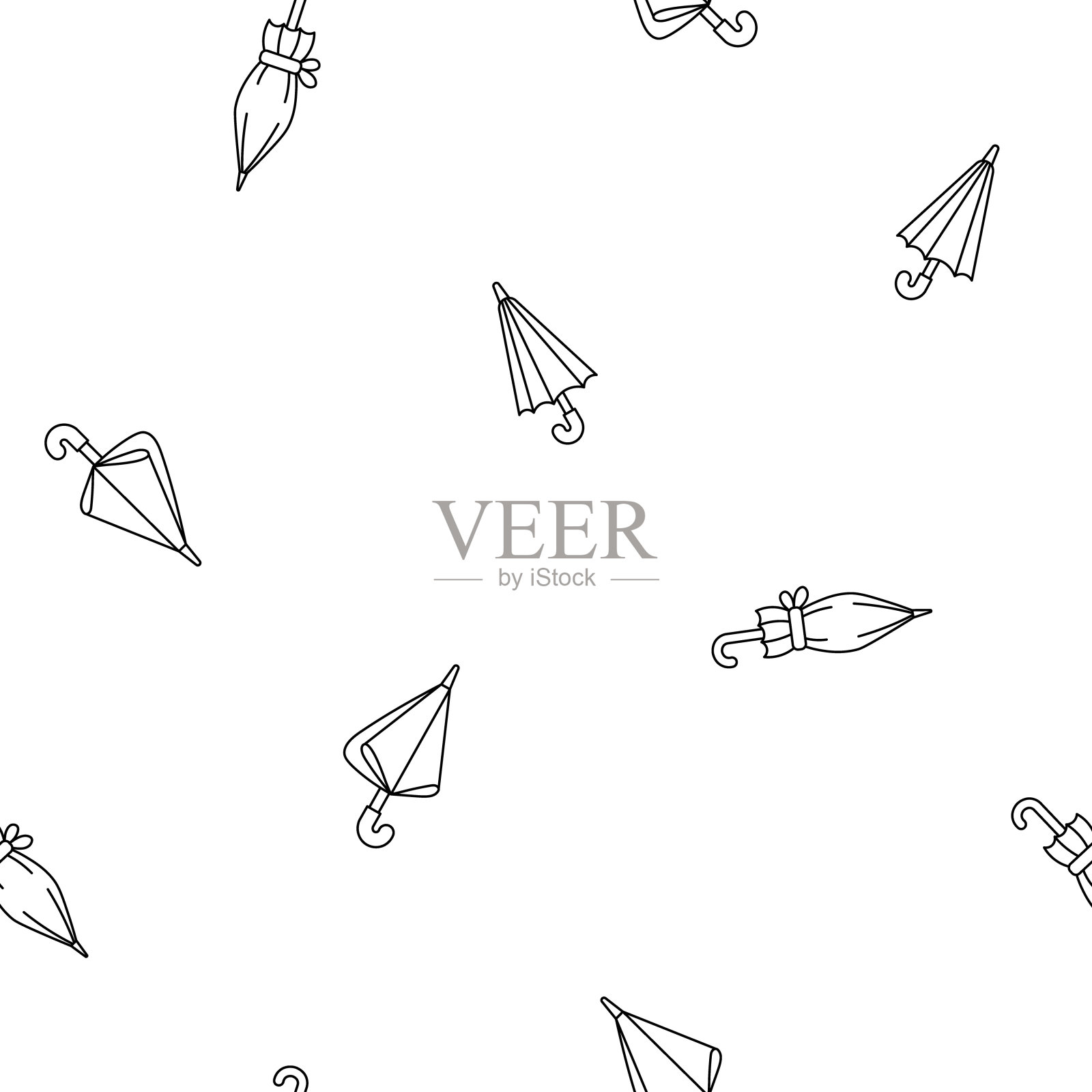 开伞和闭伞。无缝模式。着色页面。秋天或春天。防雨。手绘风格。矢量图。设计的饰品。插画图片素材