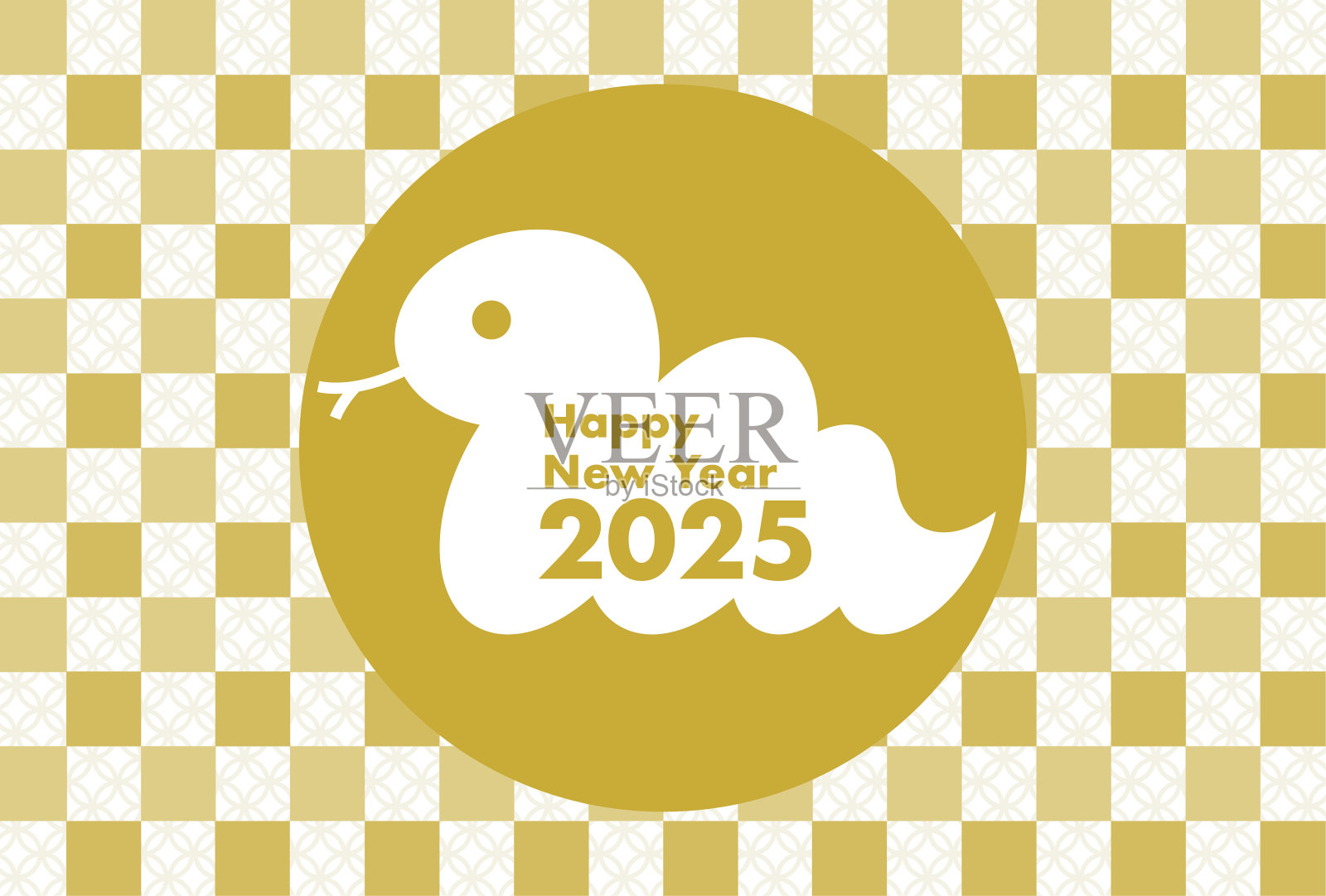 2025年的贺年卡。传统的日本图案和白蛇标志。插画图片素材