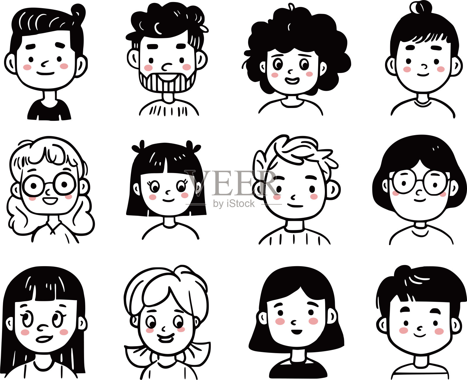 可爱的卡通面孔插画图片素材