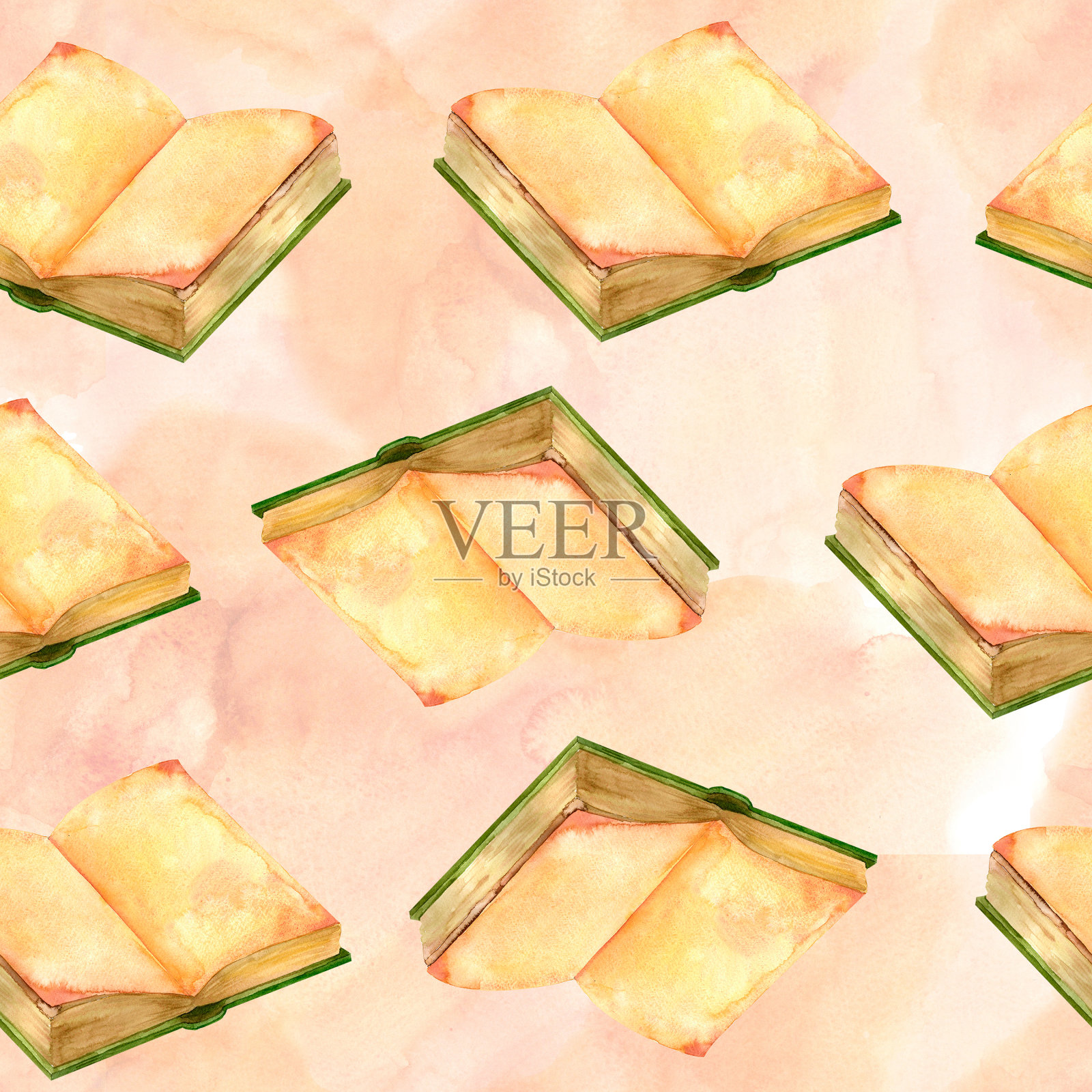 古董书。老式的老式水彩剪贴艺术。复古风格的无缝图案，用于墙纸，纺织品，diy，包装剪贴簿插画图片素材