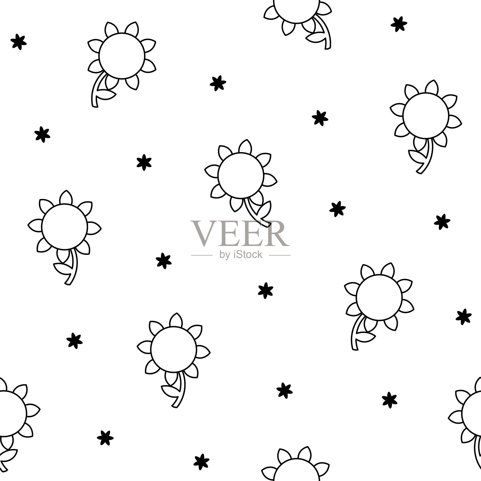 有叶子的花。无缝模式。着色页面。春天的时间。手绘风格。矢量图。设计的饰品。插画图片素材