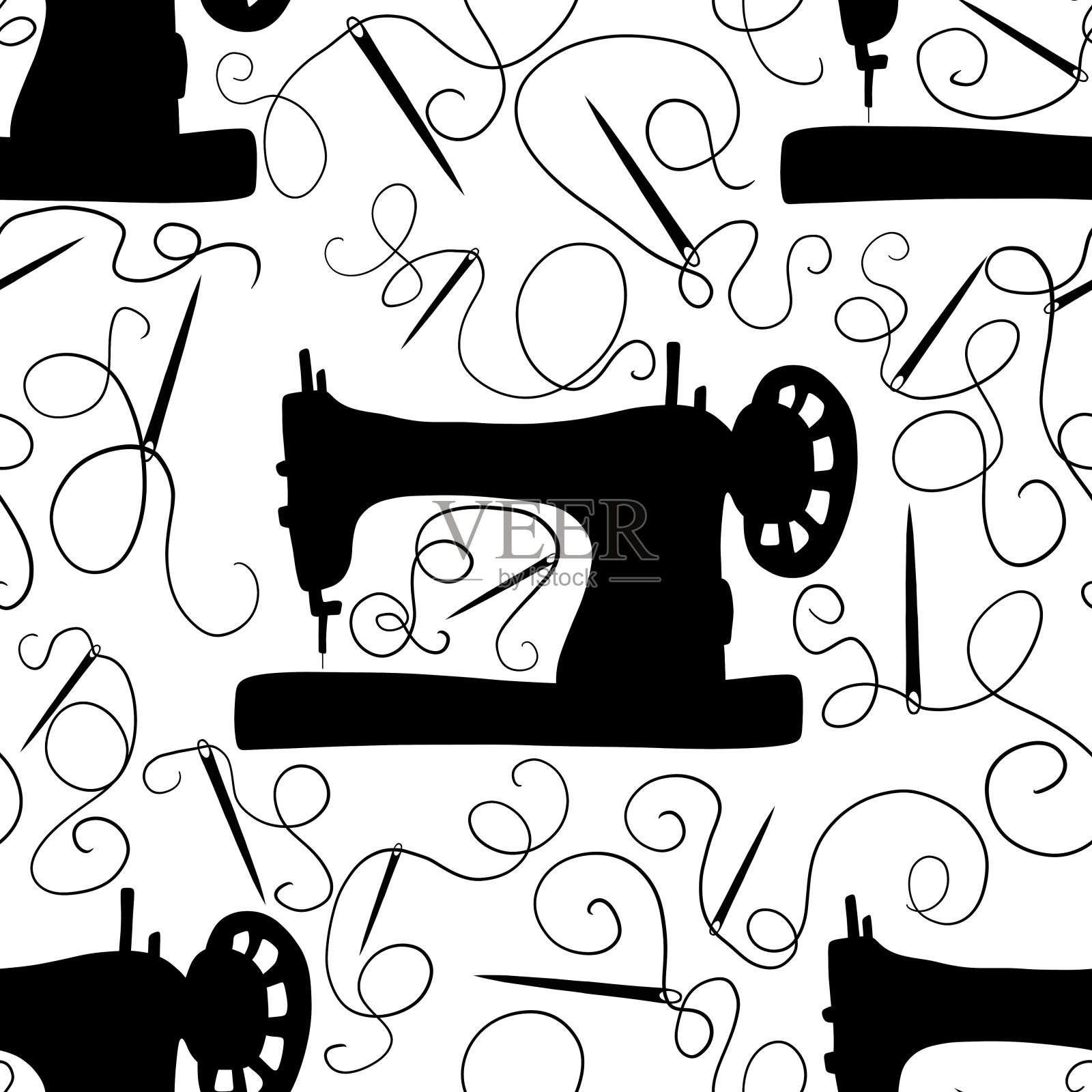 爱好缝制无缝花纹织物和亚麻布及儿童服装印花插画图片素材