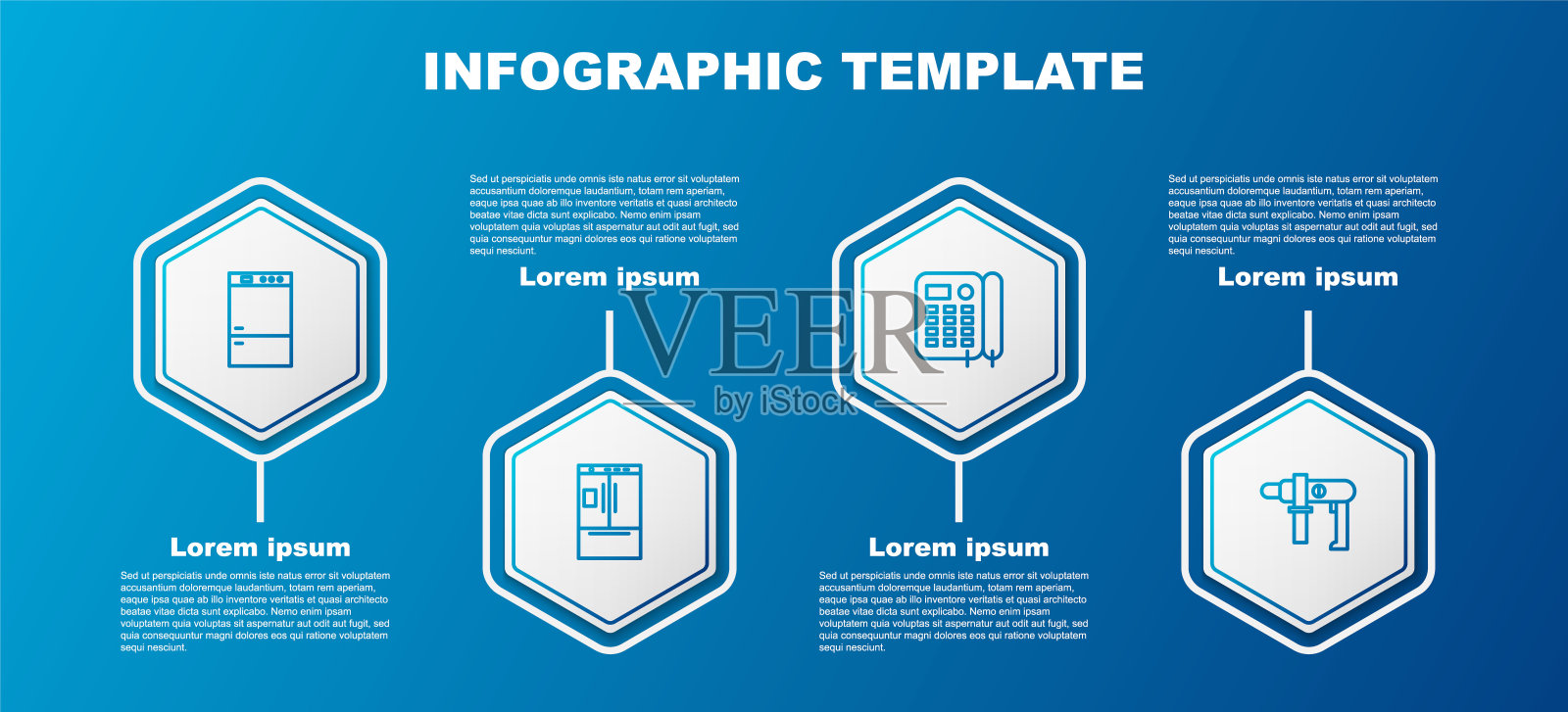 设电冰箱、电话、电钻生产线。业务信息图表模板。向量插画图片素材
