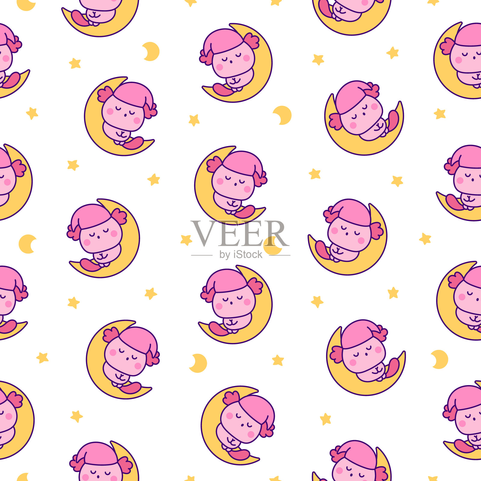 可爱的卡哇伊蝾螈。无缝模式。卡通有趣的动物人物。手绘风格。矢量图。设计的饰品。插画图片素材