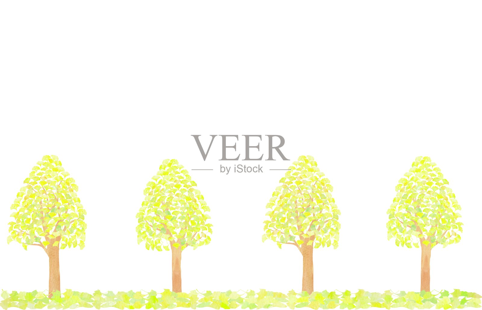 一幅风景画框，两旁是黄叶子的银杏树。插画图片素材