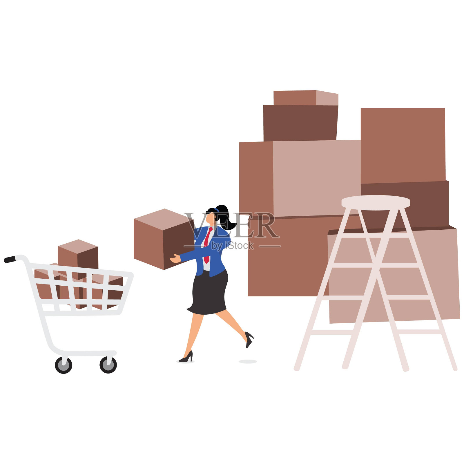 原材料库存采购，库存管理与商品需求和库存供应计划，商人将原材料作为生产需要的物资放入购物车插画图片素材