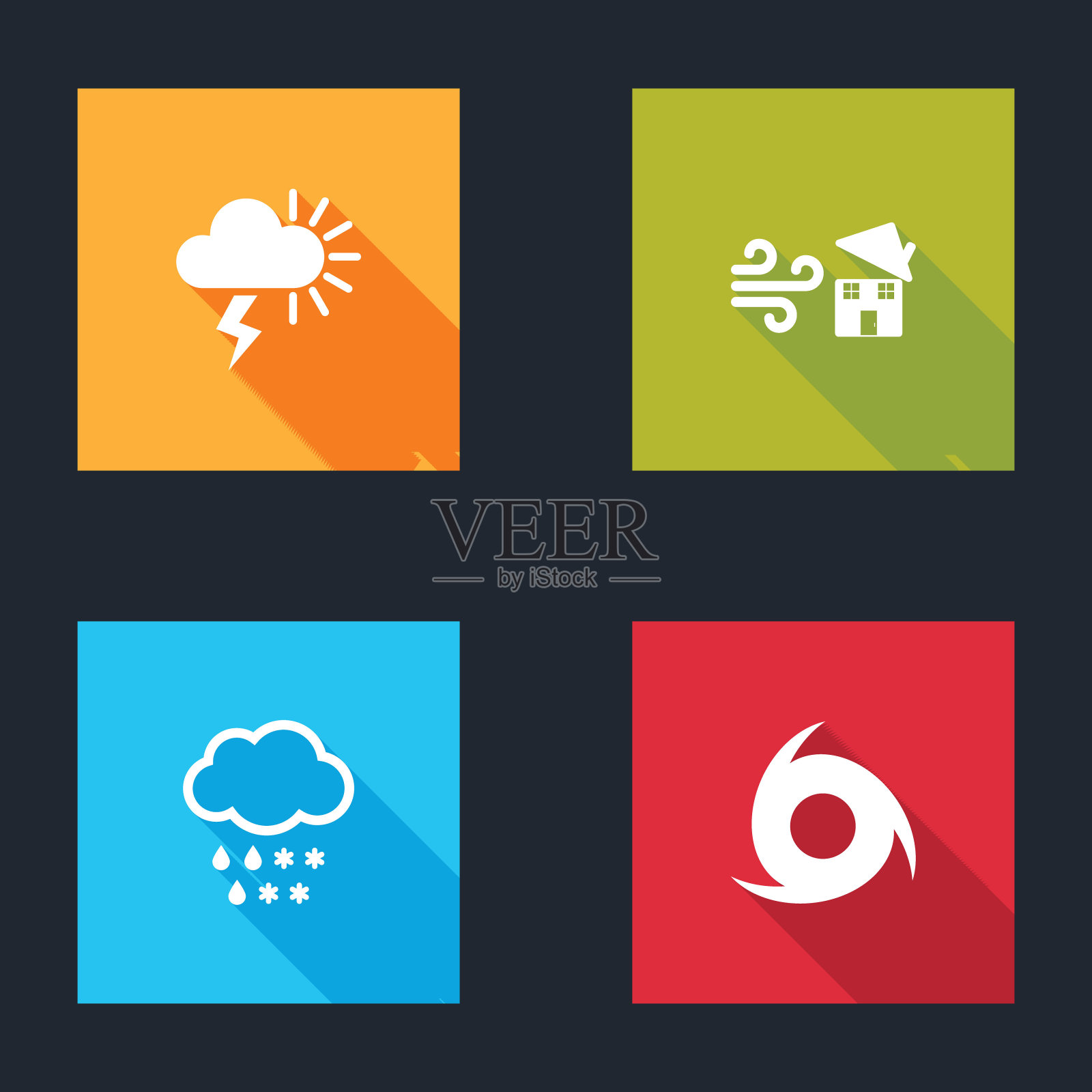 集风暴，龙卷风漩涡，云与雪和雨和图标。向量插画图片素材