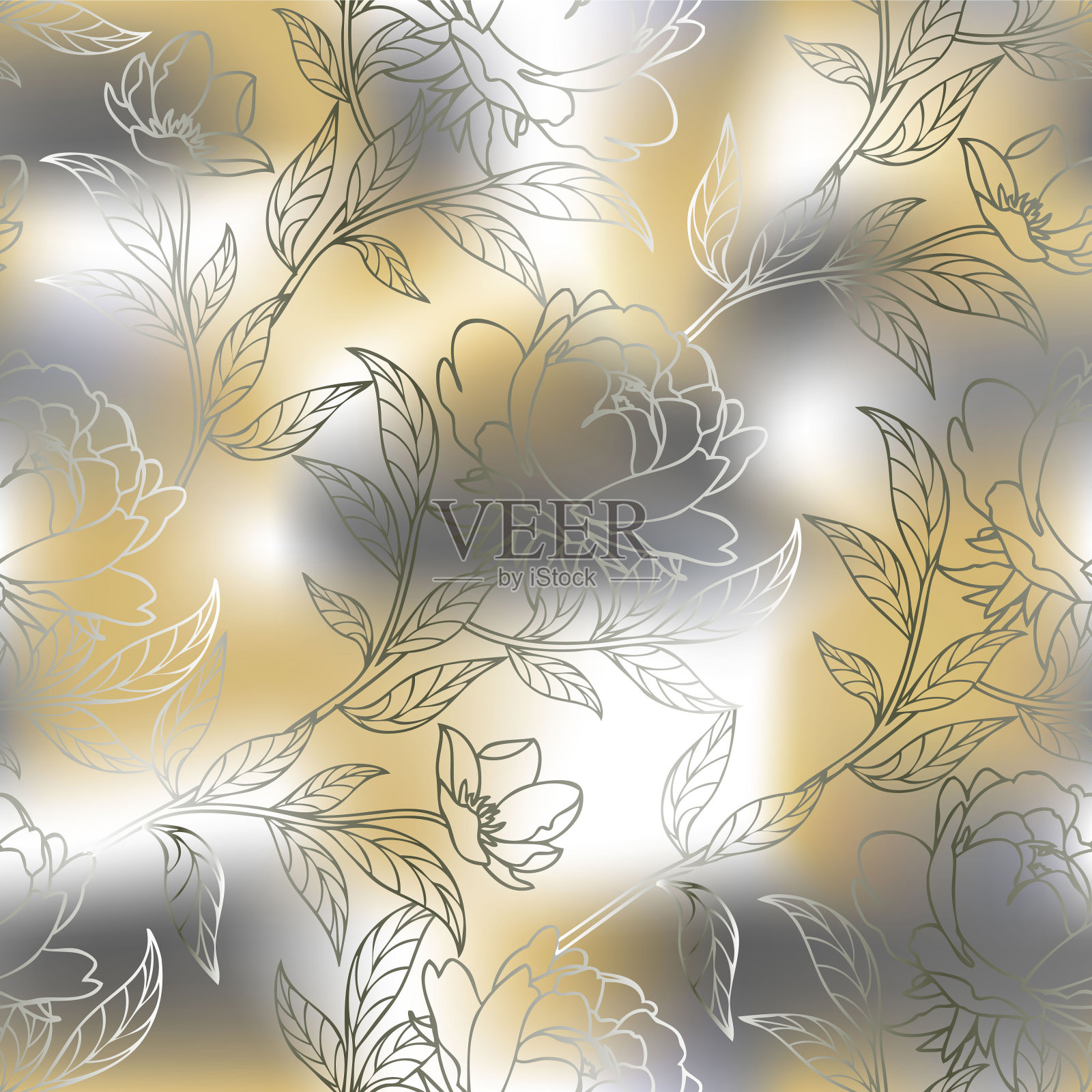 无缝图案与花卉背景。复古印花墙纸插画图片素材