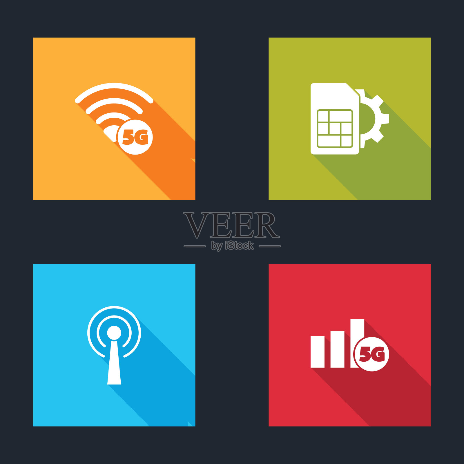 设置5G网络、Sim卡设置、天线和图标。向量插画图片素材