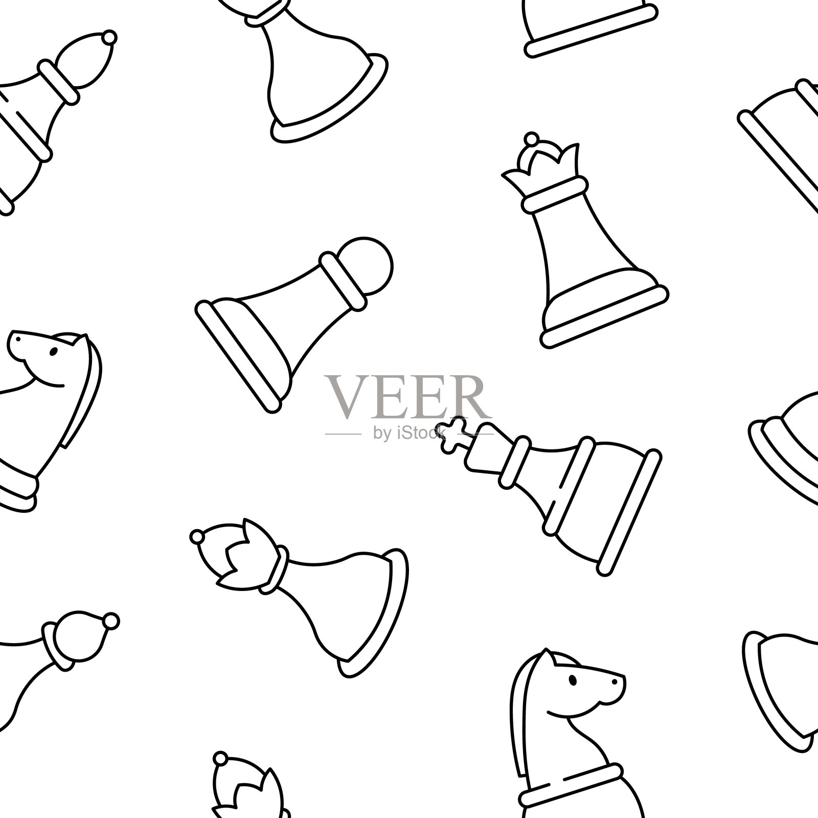 棋子。无缝模式。着色页面。手绘风格。矢量图。设计的饰品。插画图片素材