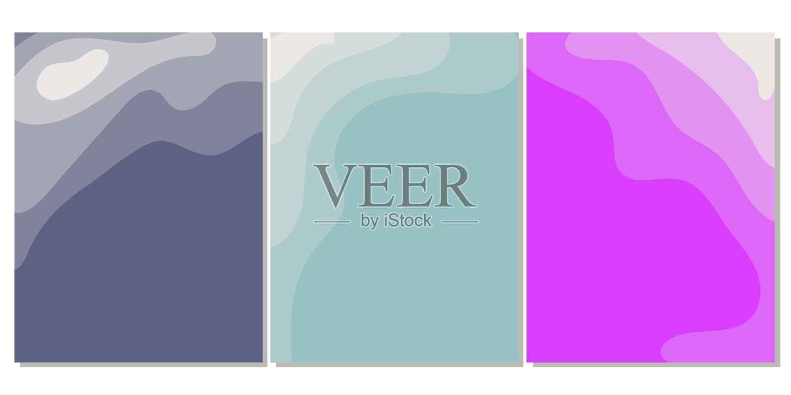 矢量模板集，用于社交网络上的帖子，具有现代极简主义拼贴风格的地球层次有机形式的抽象组成。蓝色的插画图片素材