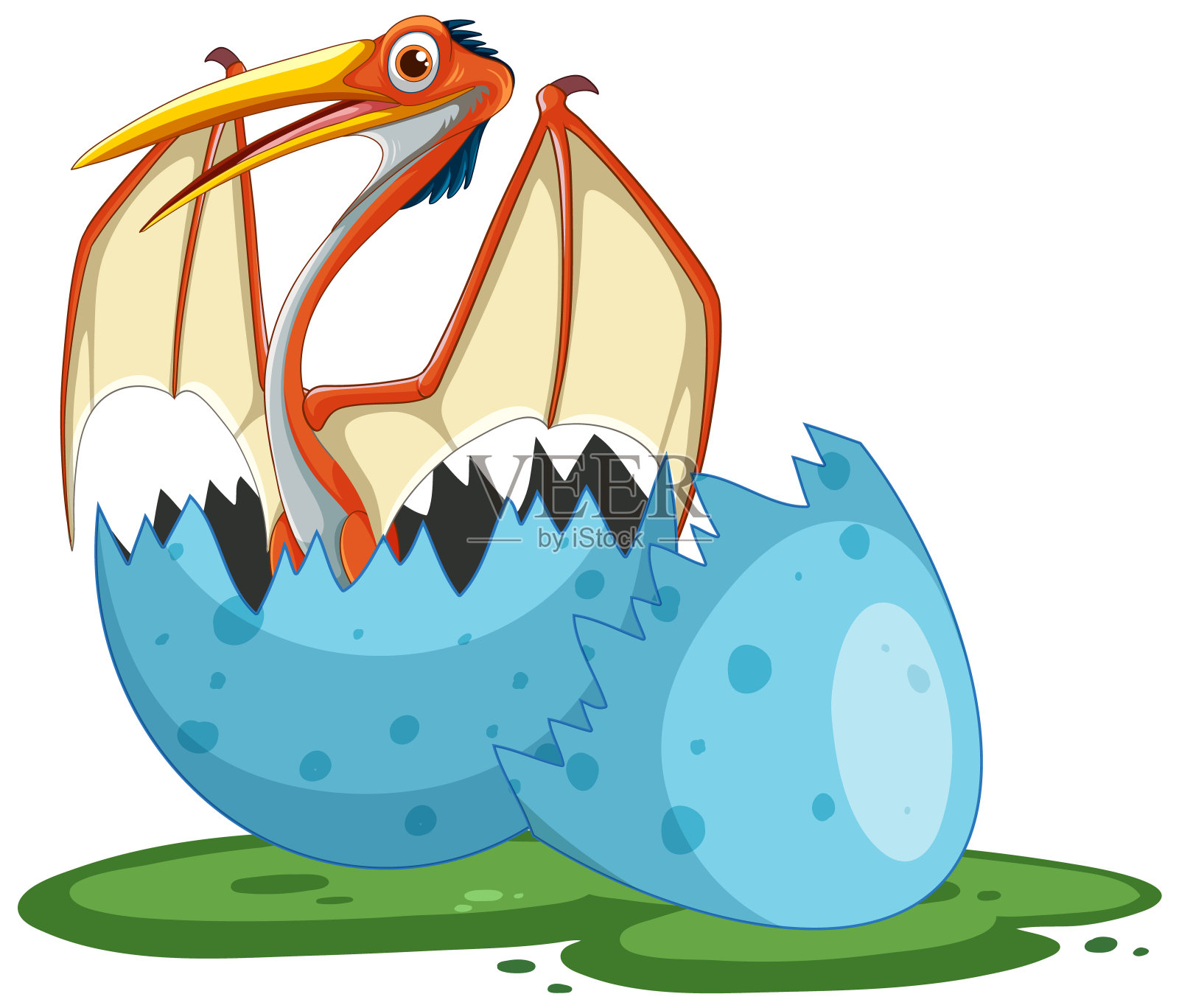 一只小恐龙从蓝色的蛋里钻出来插画图片素材