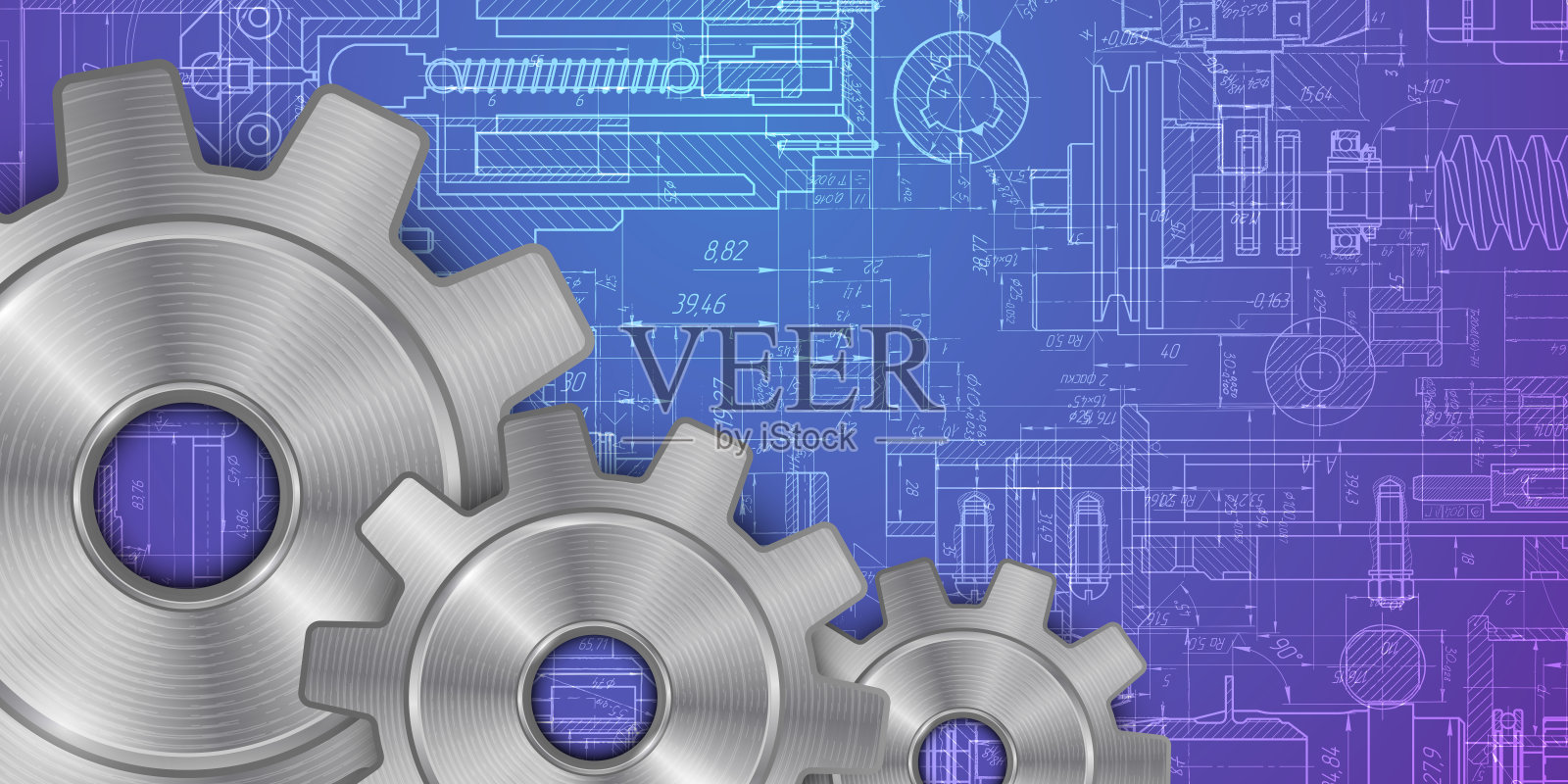 金属齿轮。工程技术图纸。技术背景。插画图片素材