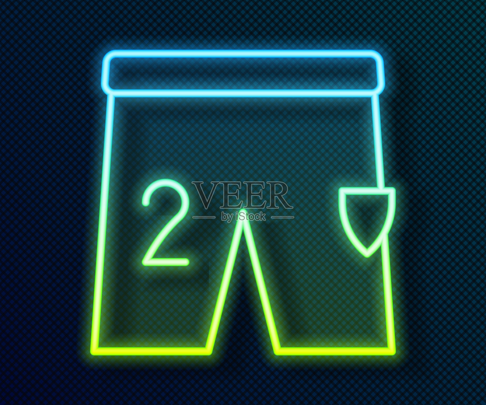 发光的霓虹灯线短裤踢足球图标孤立的黑色背景。向量插画图片素材