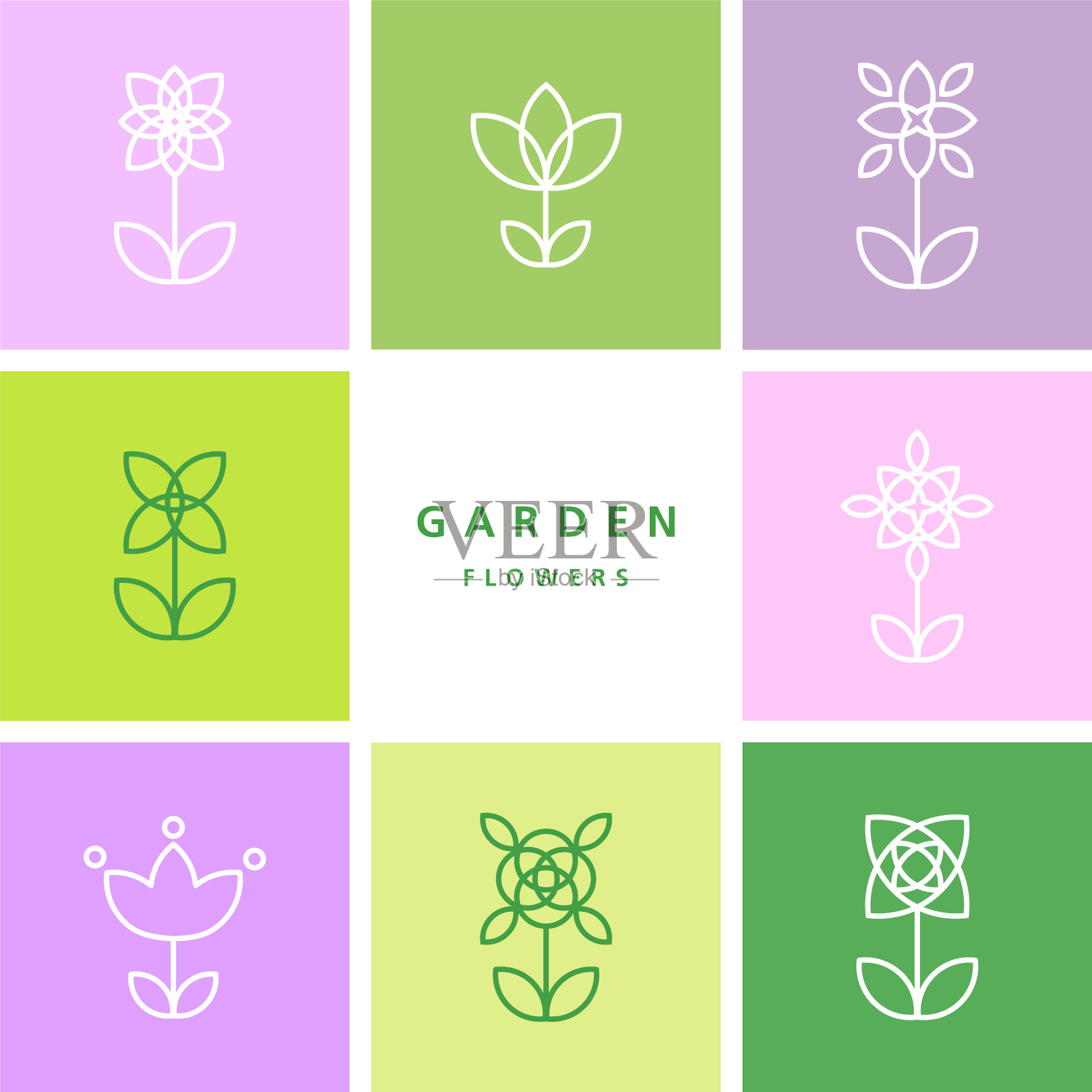 花园花卉-一套花卉-装饰设计线元素插画图片素材