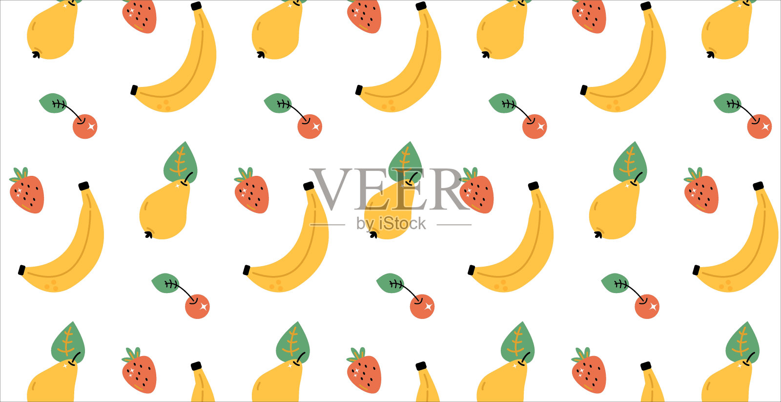 矢量图案与可爱明亮的水果在一个白色的背景插画图片素材