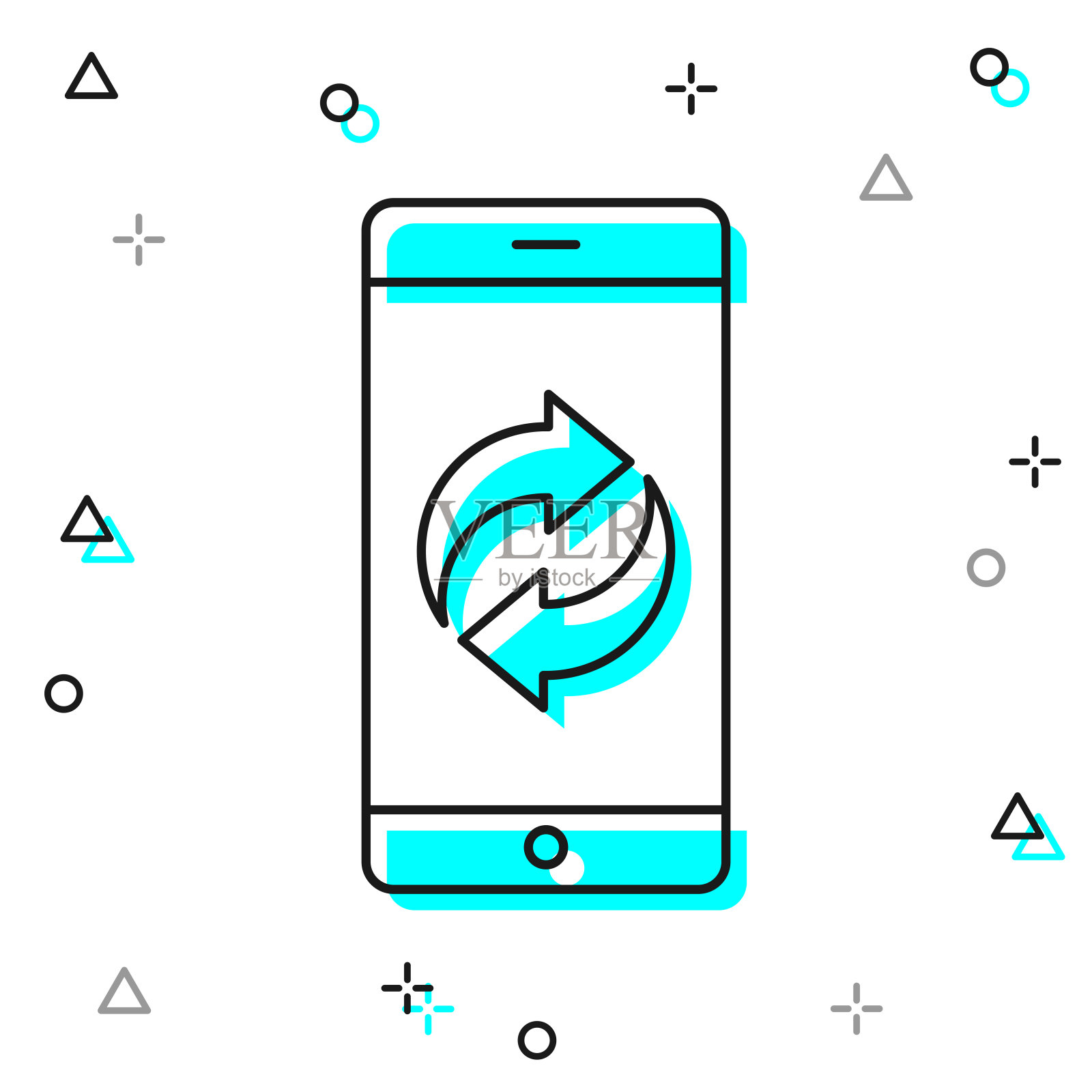 智能手机上的回收标志。白色背景上的线图标插画图片素材