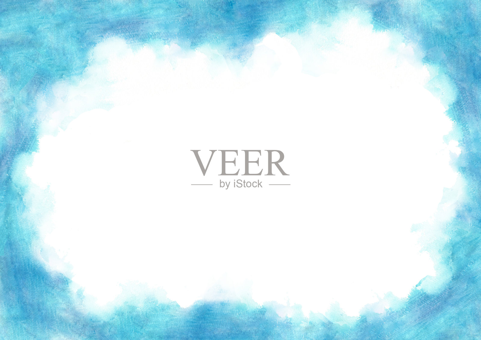 一幅用水彩颜料绘制的蓝色天空和云彩的画框插图插画图片素材