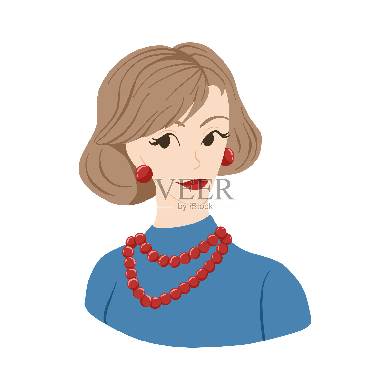 复古矢量赤褐色的女人复古发型插画图片素材