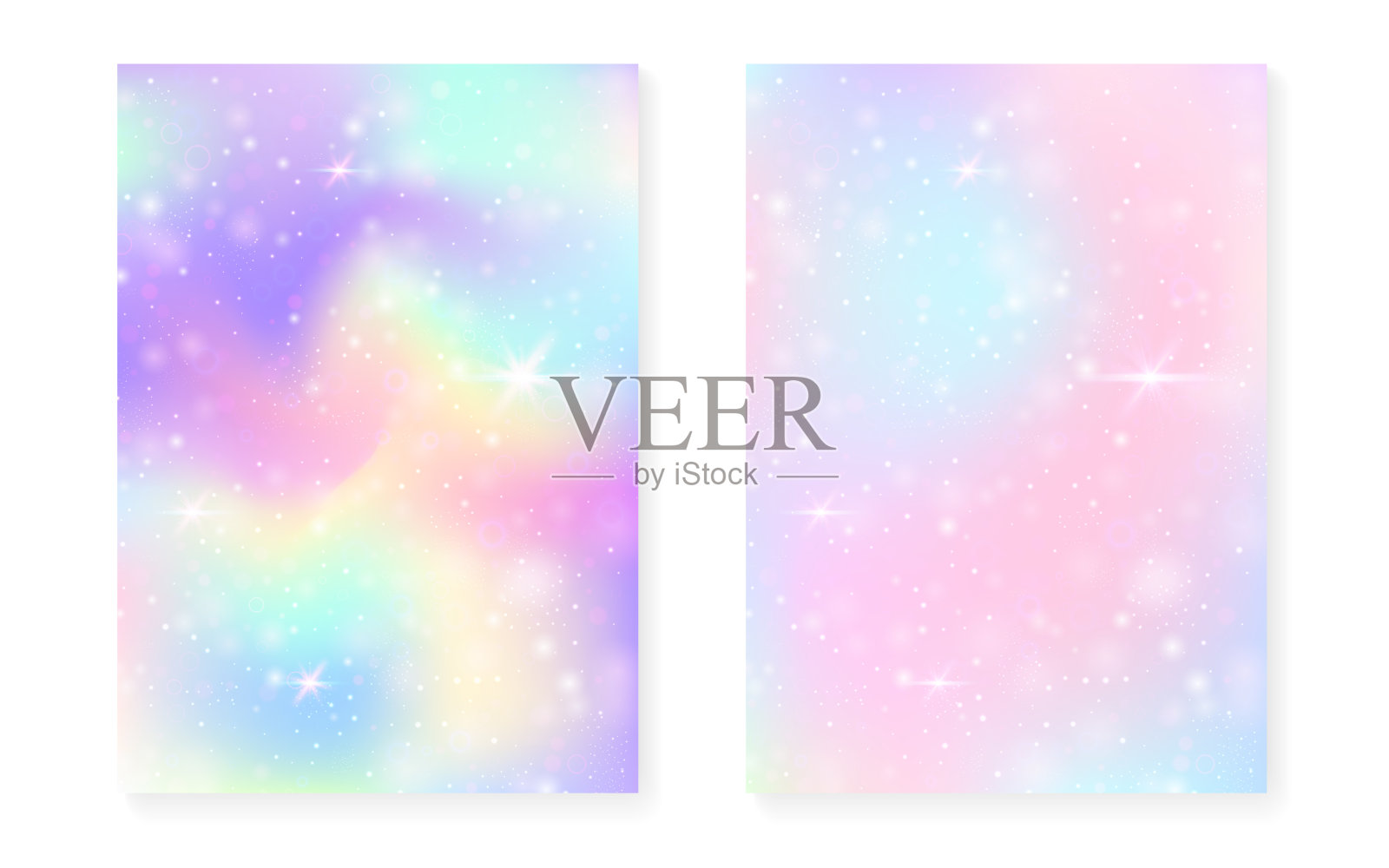 公主背景与卡哇伊彩虹梯度。神奇独角兽全息图。插画图片素材