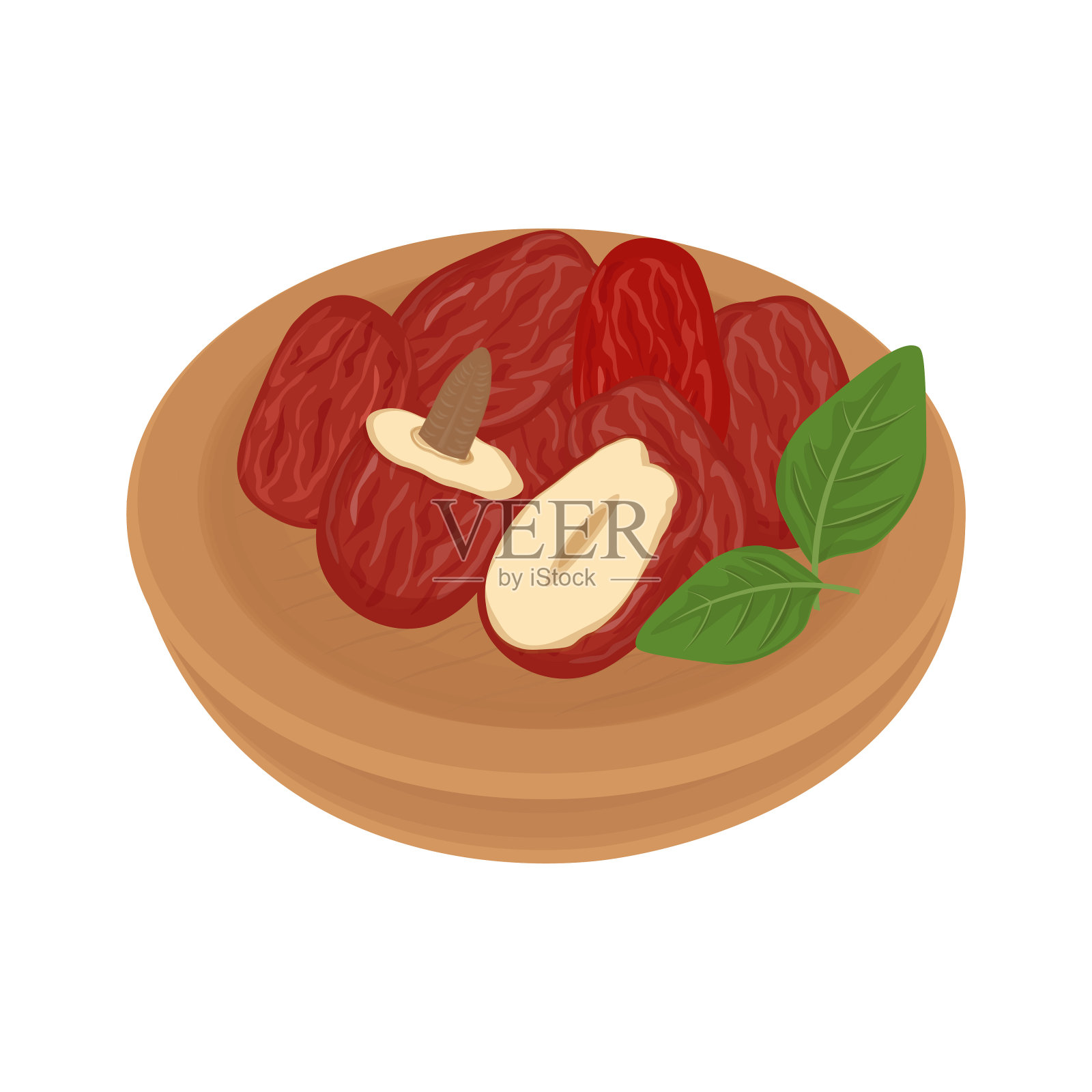 木碗大枣干插画图片素材