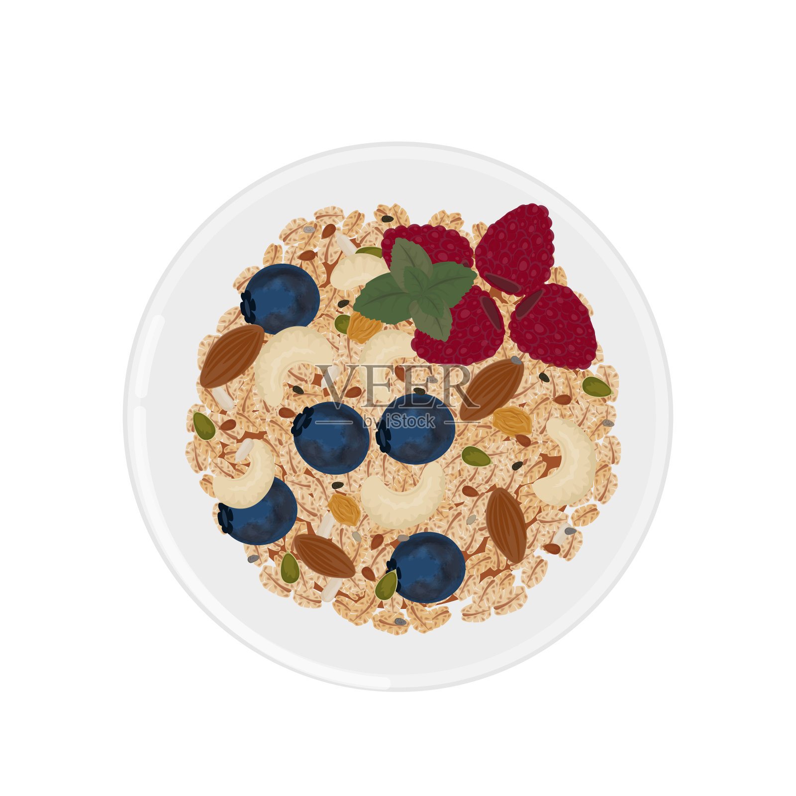 燕麦粥加浆果什锦麦片插画图片素材