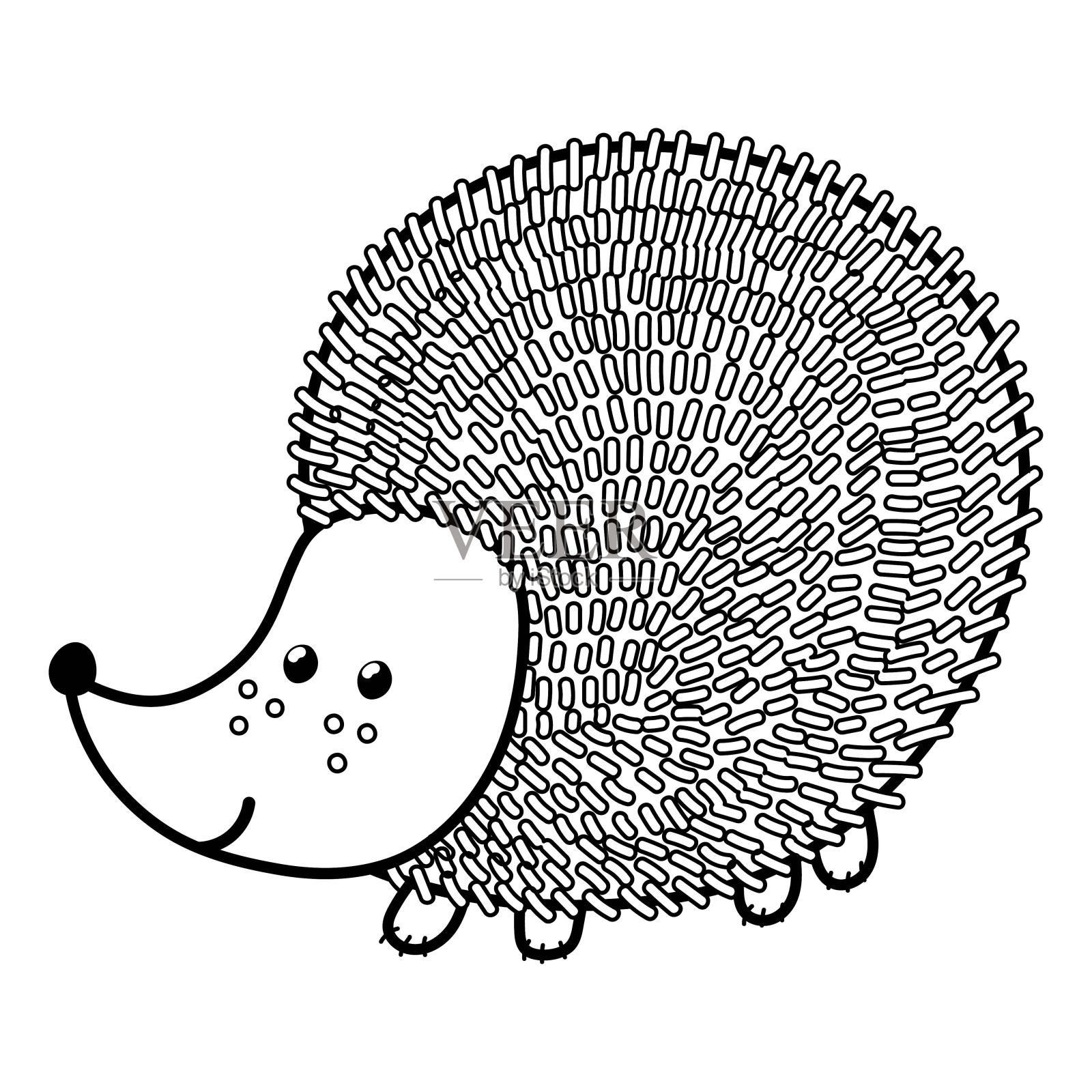 可爱的黑白刺猬在卡通风格。森林的性格插画图片素材