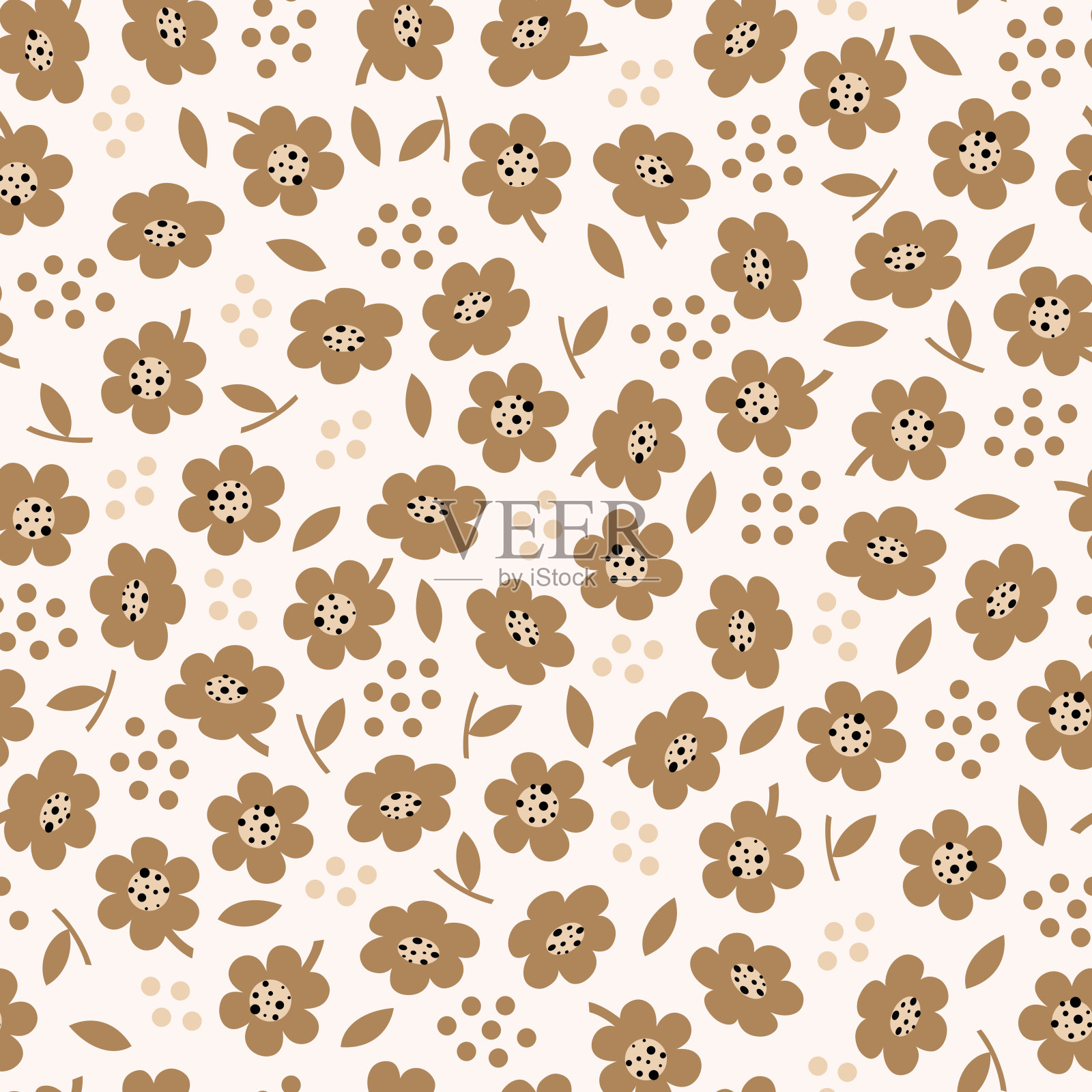 小散的棕色花和点插画图片素材