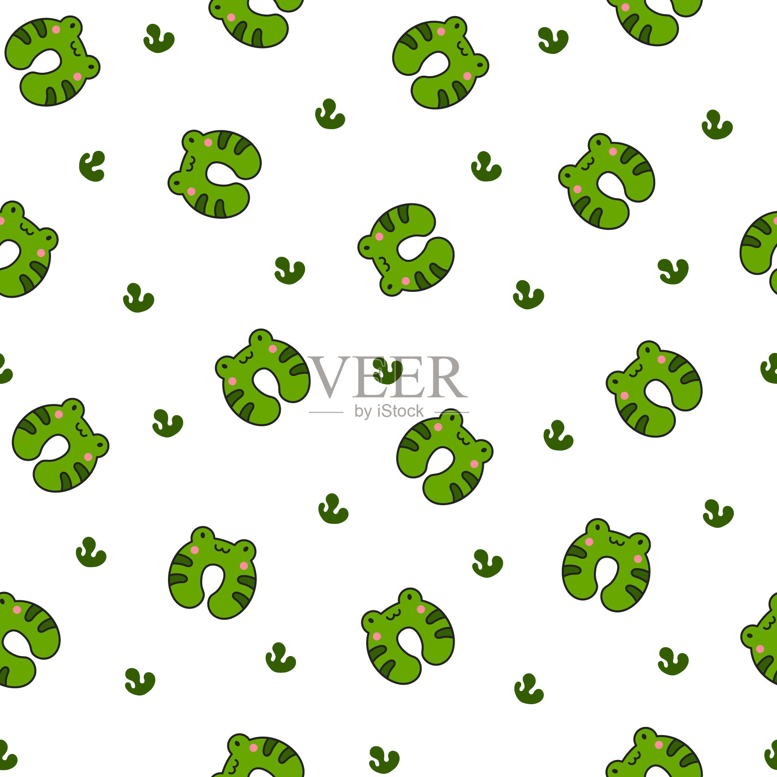 带动物脸的旅行颈枕。无缝模式。健康睡眠的附属品。手绘风格。矢量图。设计的饰品。插画图片素材