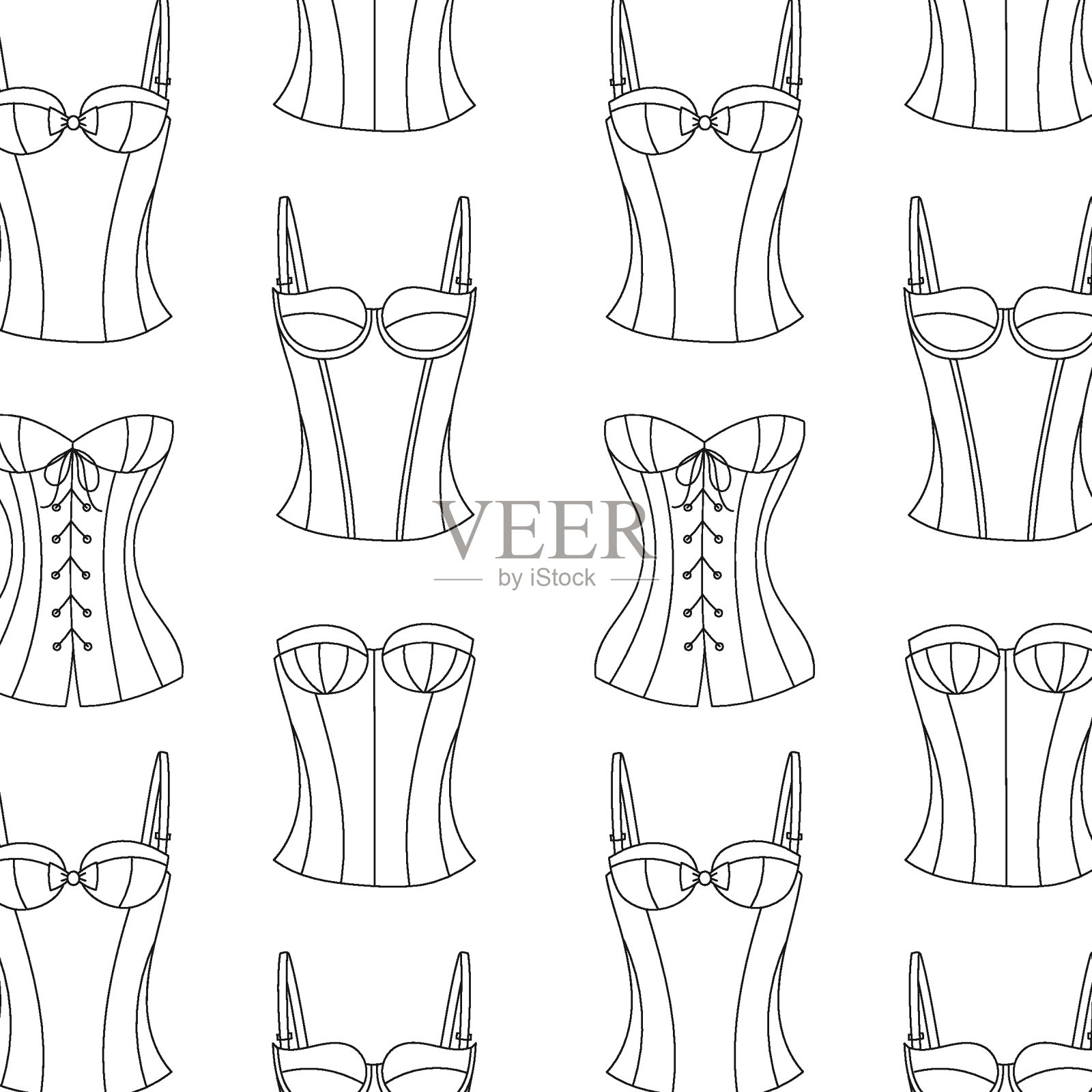 紧身胸衣集合，矢量无缝图案线背景插画图片素材