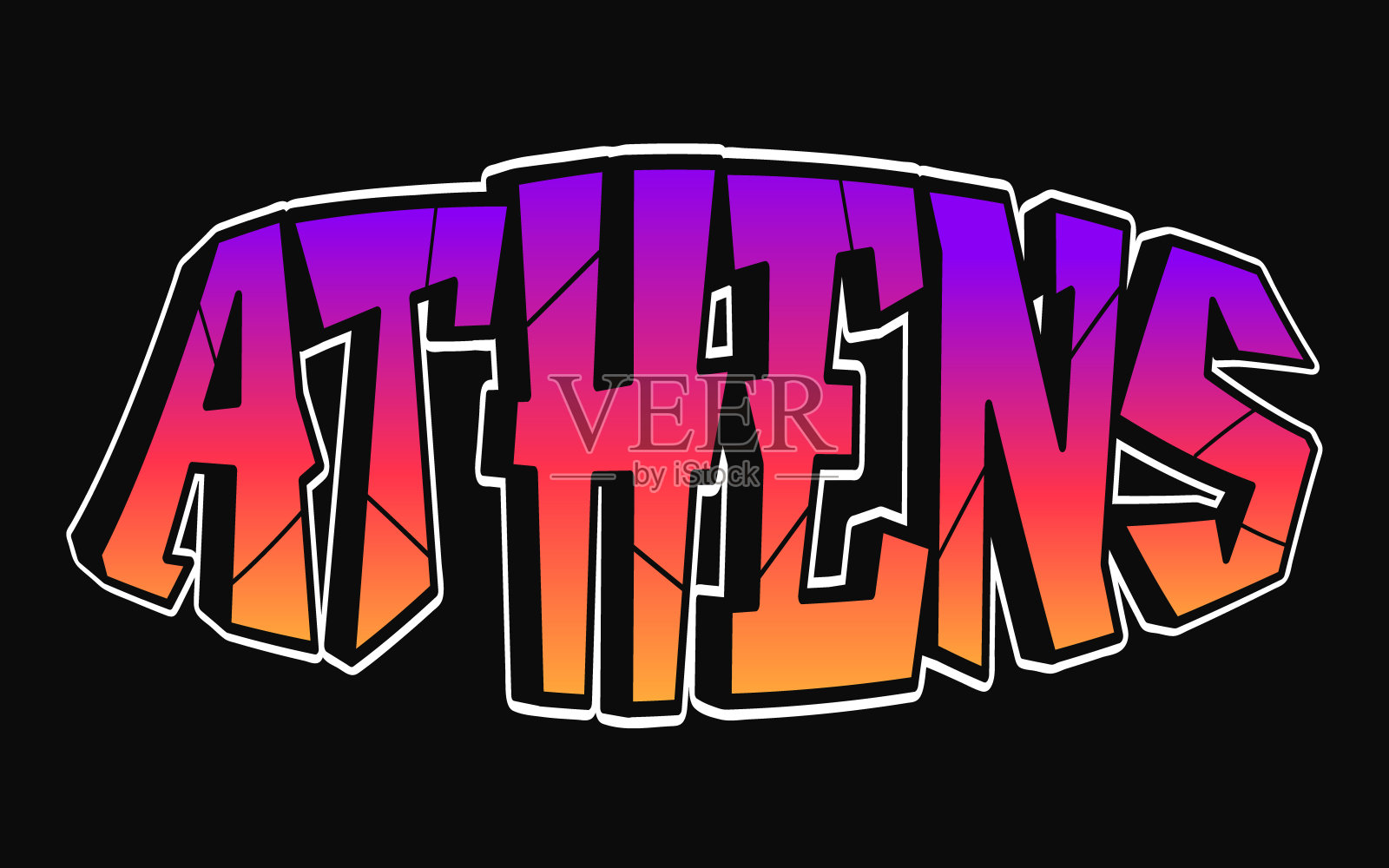 雅典-单字，字母涂鸦风格。矢量手绘标志。搞笑酷炫的雅典字，时尚，涂鸦风格的印花t恤，海报概念插画图片素材