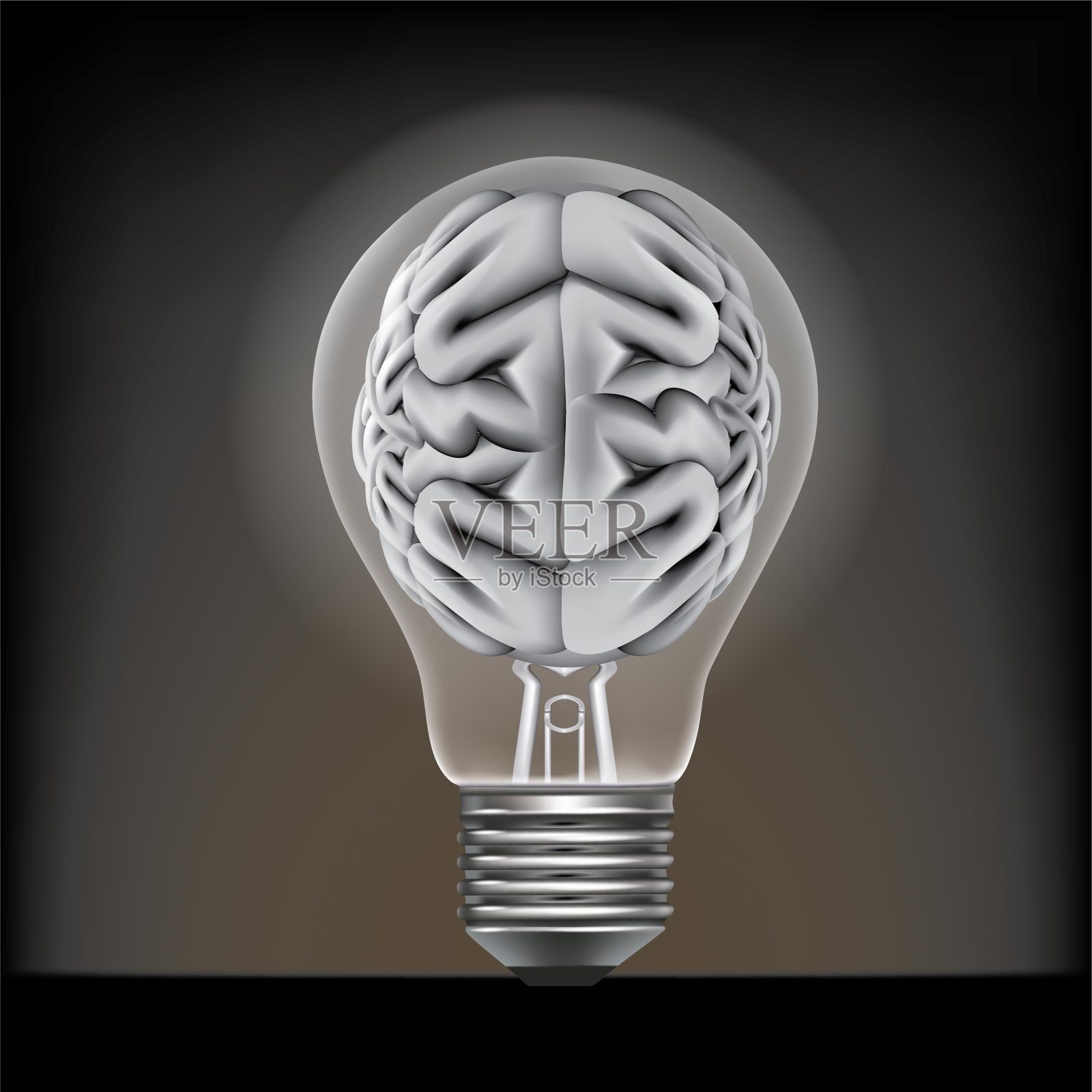 一个灯泡里面有一个大脑插画图片素材