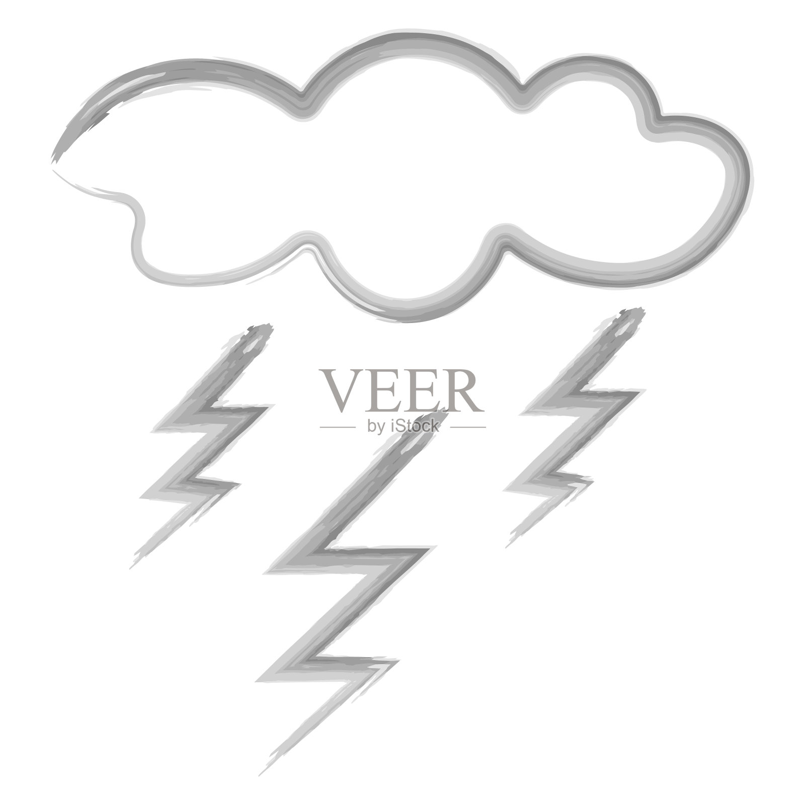 风暴。云释放出一种放电。三道闪光的闪电。草图插画图片素材