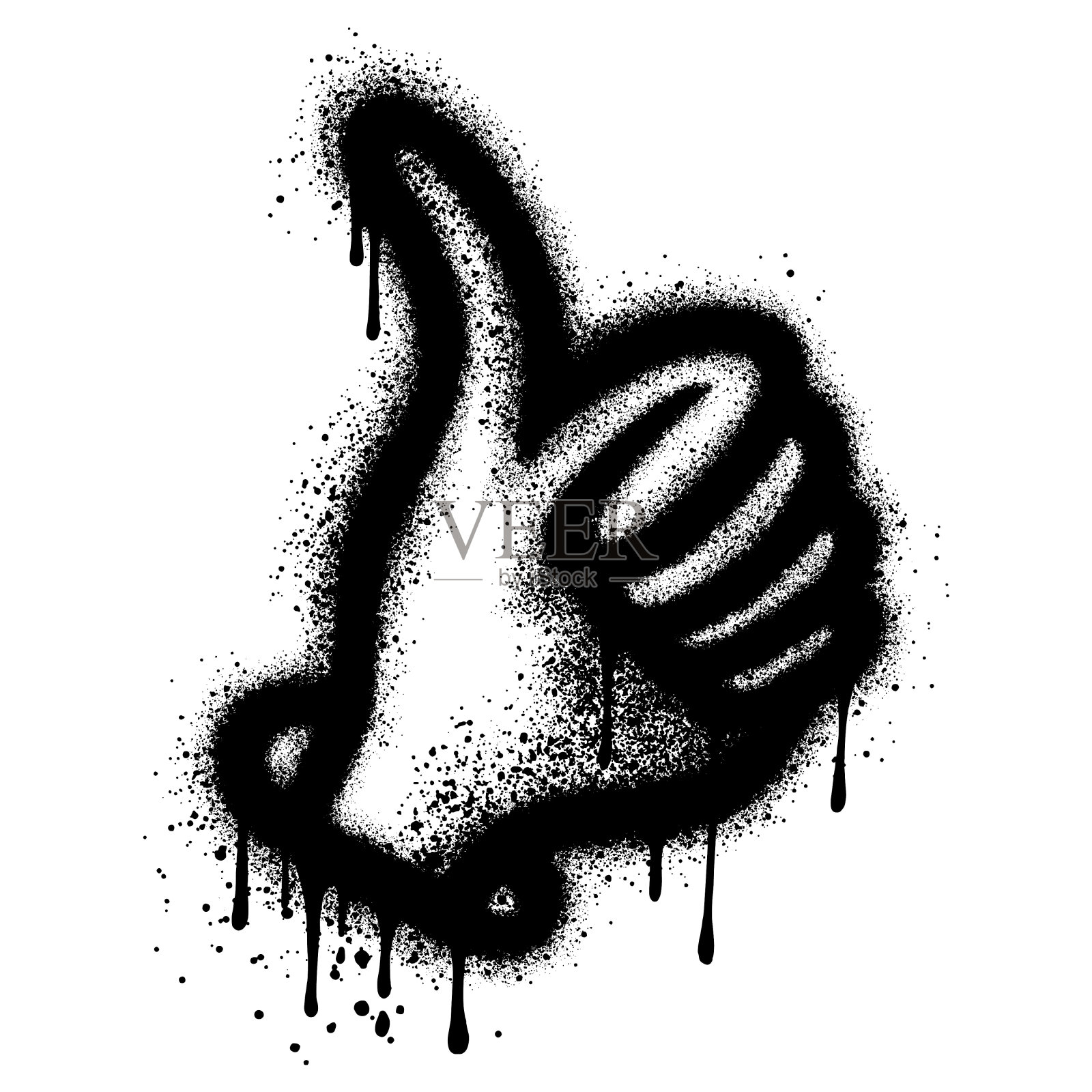 喷漆涂鸦大拇指图标喷隔离与白色背景。插画图片素材