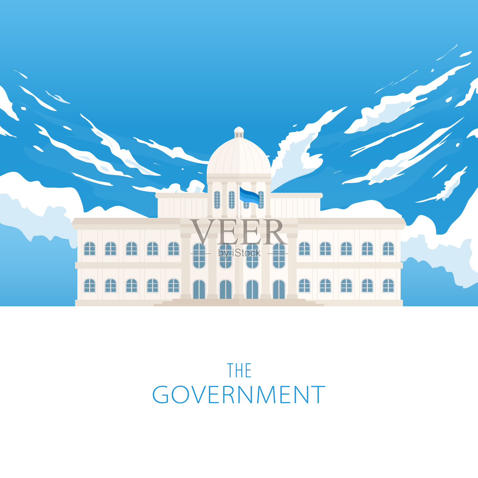 蓝天背景下的政府大楼插画图片素材