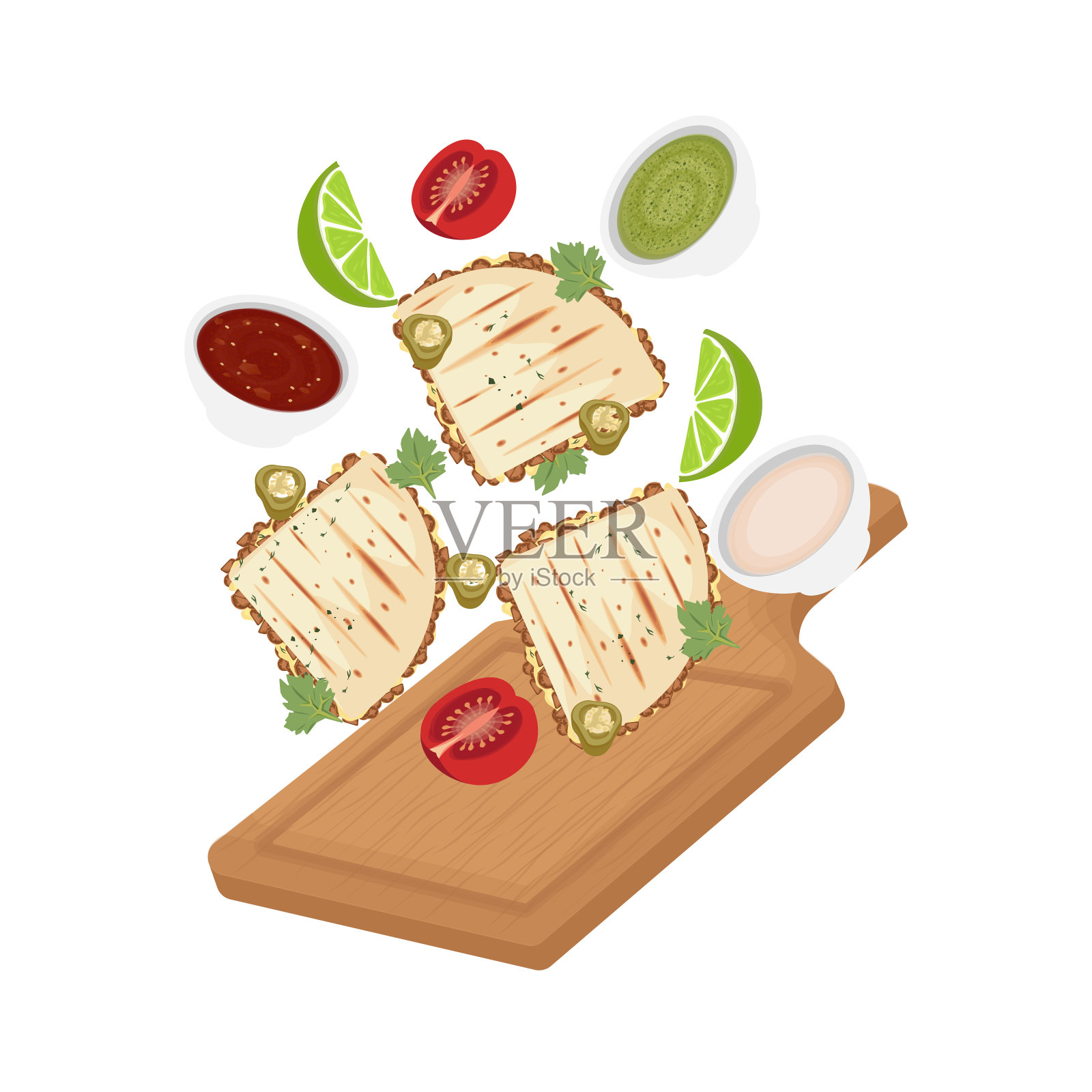 美味的玉米饼漂浮在木板上插画图片素材