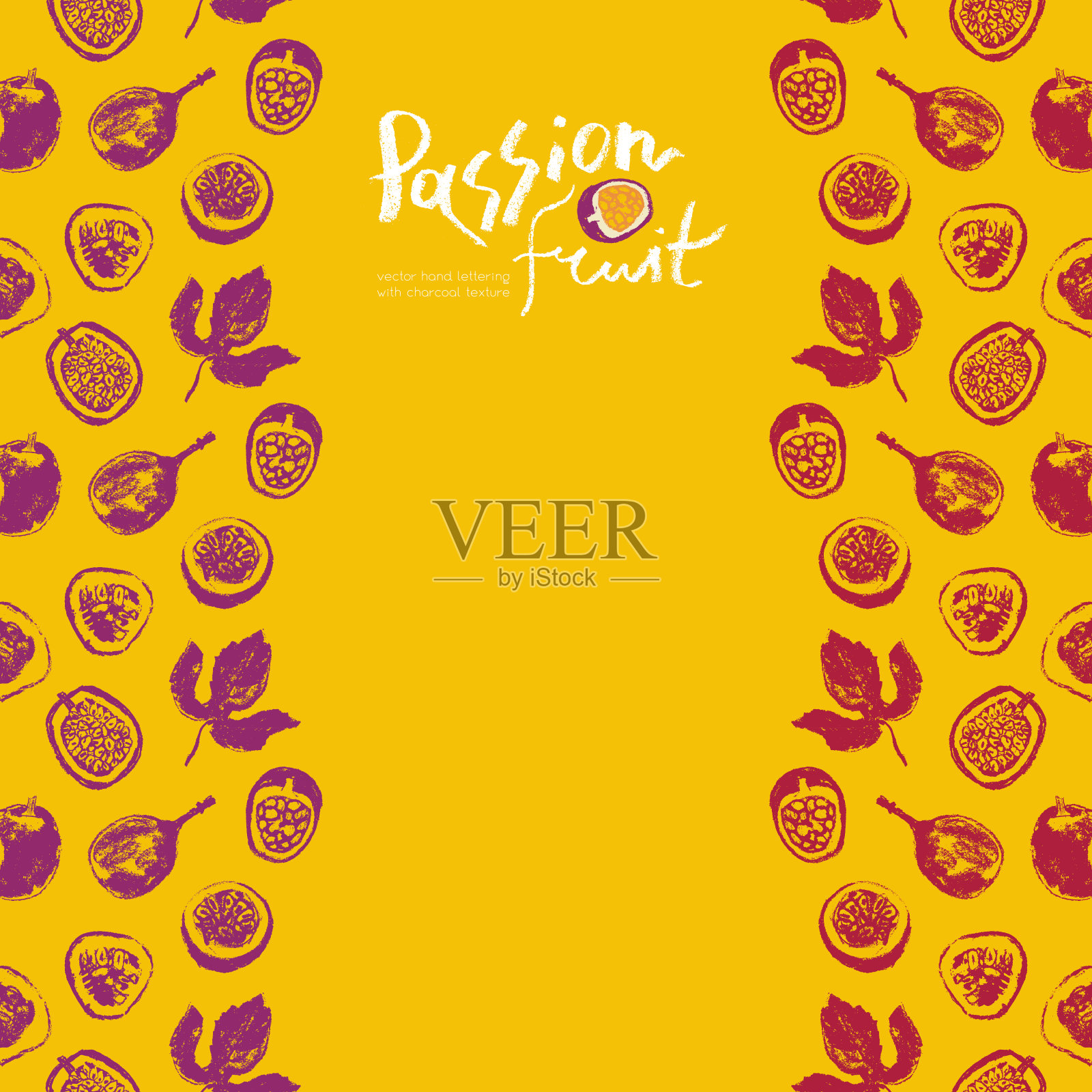 热带旗帜模板与手绘granadilla框架。百香果无缝花纹。插画图片素材