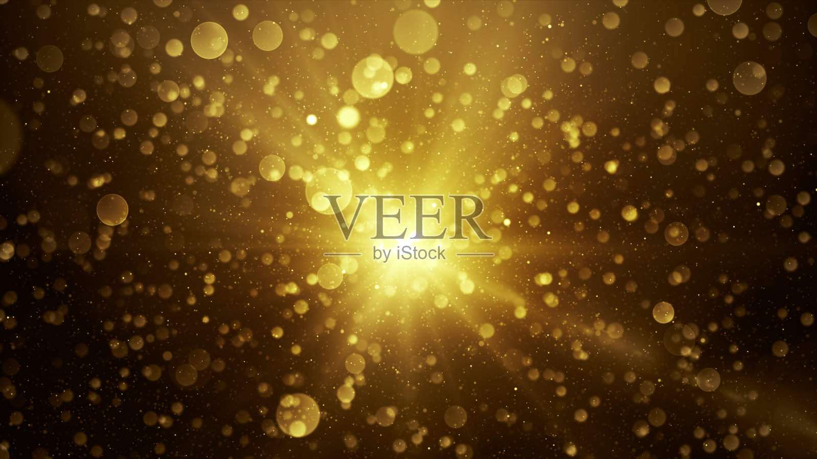 明亮的金色散景效果与辐射光爆发，理想的节日，庆祝活动，或神奇的背景，3d渲染照片摄影图片