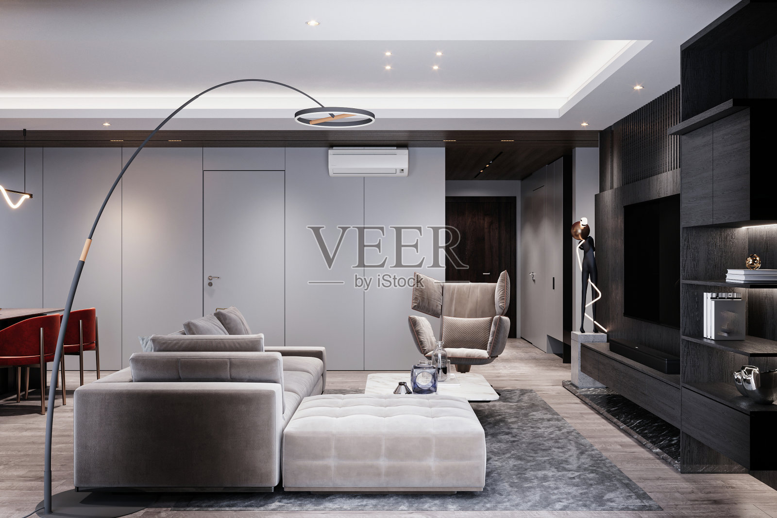 室内设计灯具、客厅空间的墙面和细节。现代建筑与设计照片摄影图片