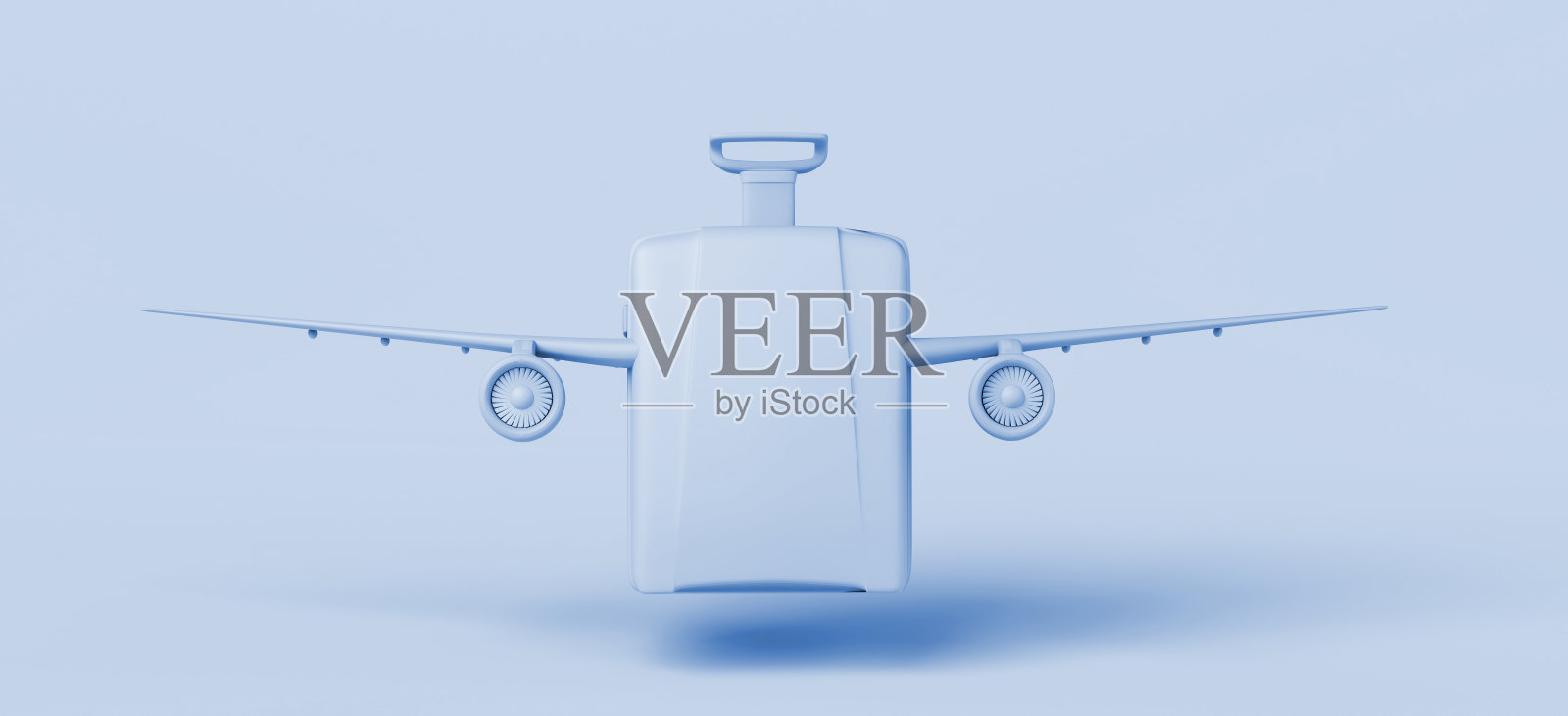 旅行的概念。飞机机翼起飞的手提箱。3 d演示。横幅。副本的空间。照片摄影图片