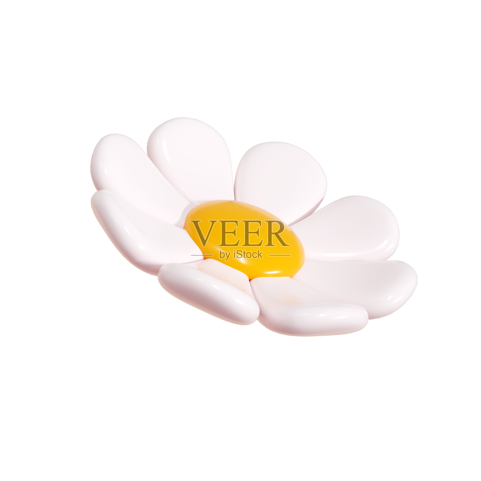 雏菊塑料花卡通图标3d渲染插图。照片摄影图片