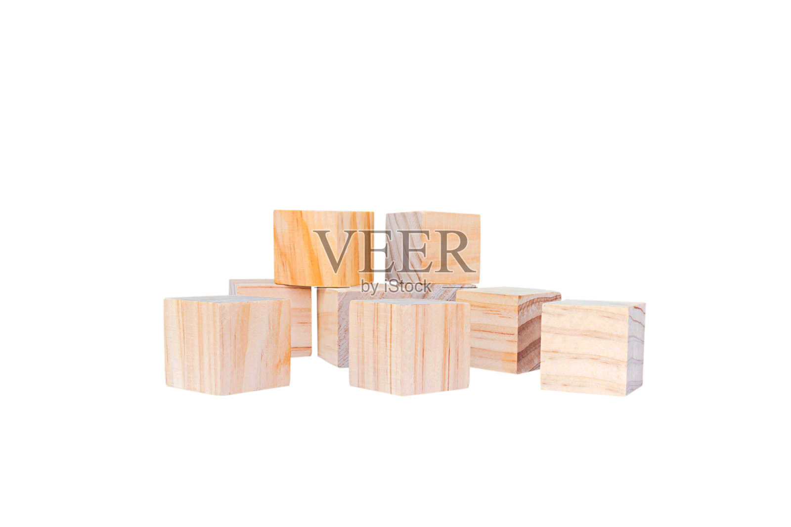 木质几何形状立方体的概念设计。教育游戏。孤立在白色背景上。照片摄影图片