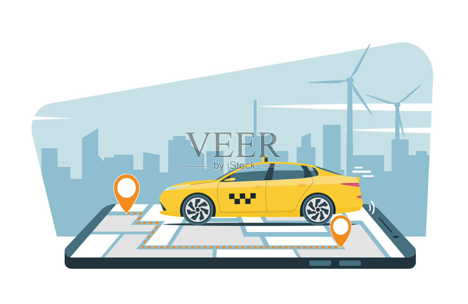 网约车服务概念图。矢量插图。插画图片素材