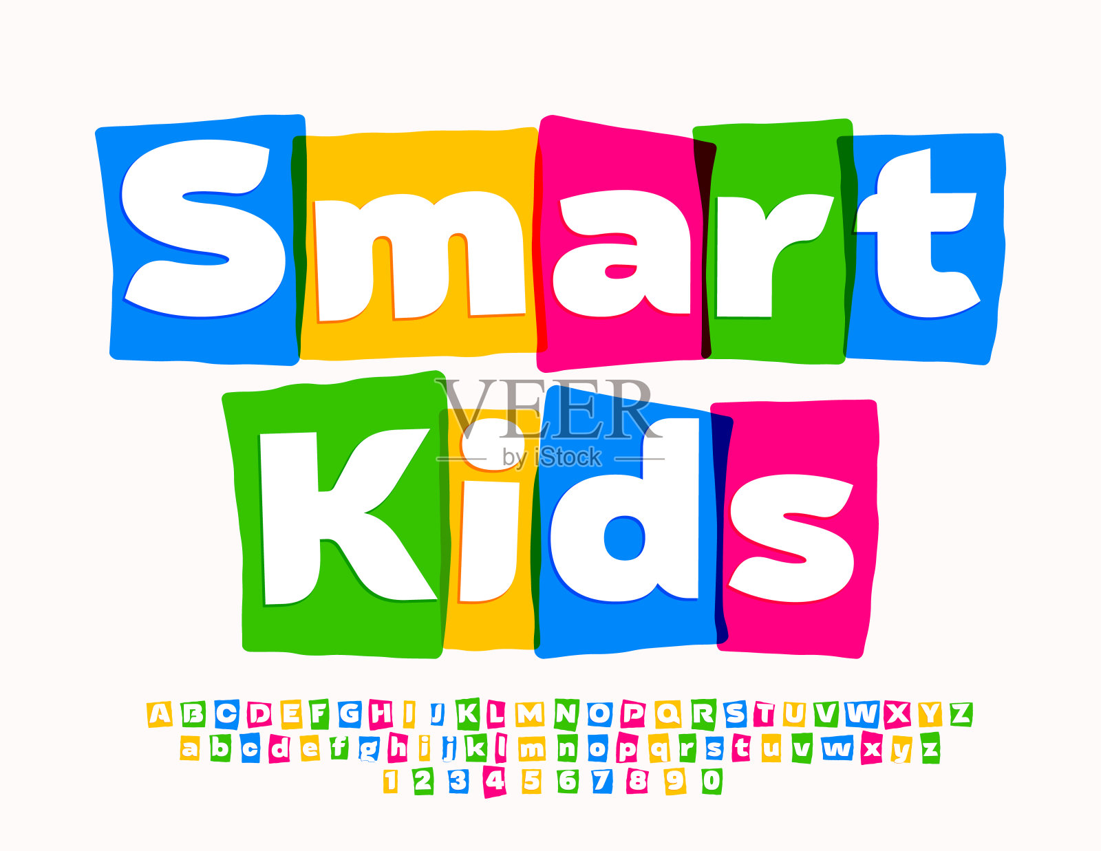 矢量教育标志聪明的孩子与有趣的一套明亮的字母和数字插画图片素材