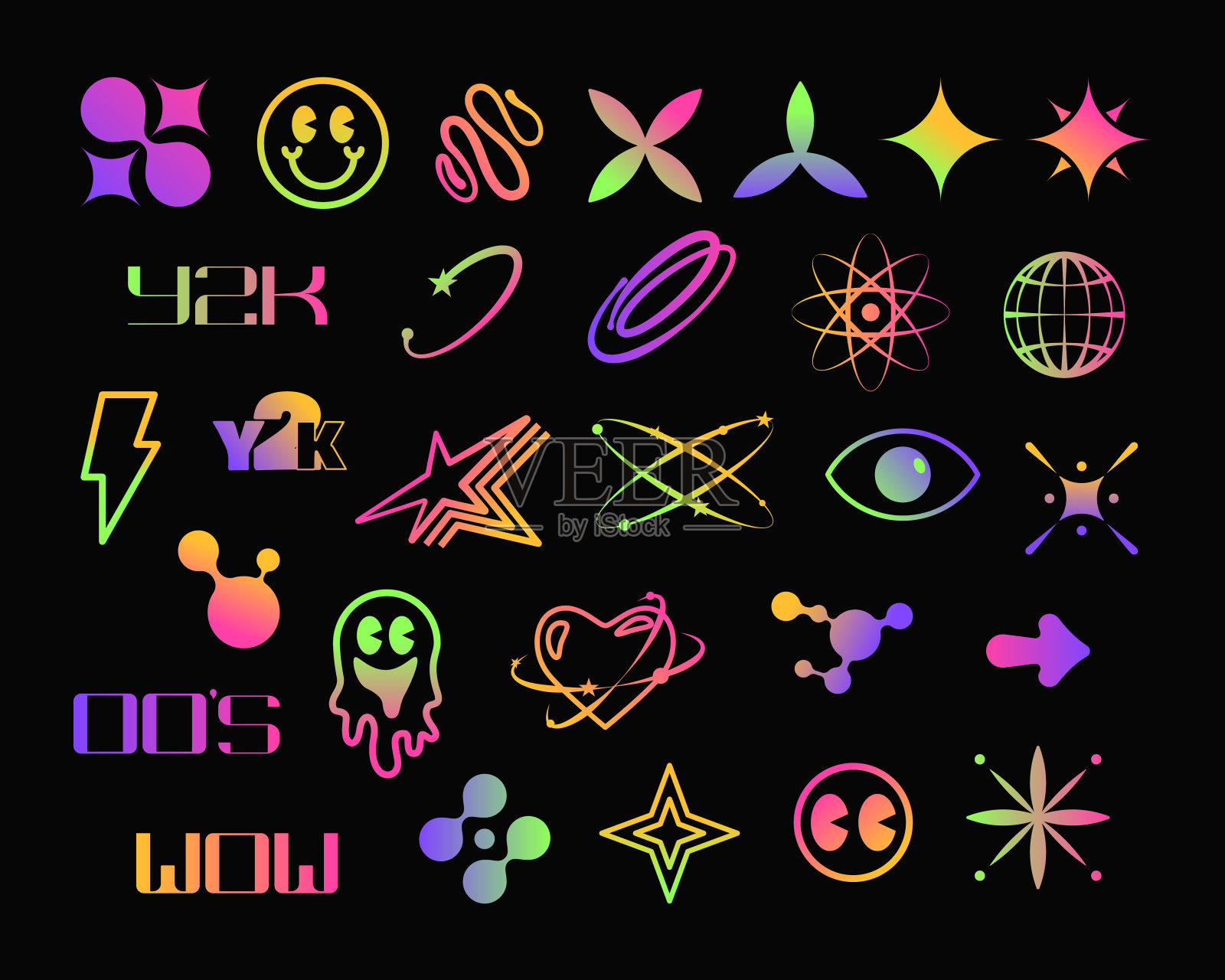 y2k未来酸霓虹灯梯度图标集插画图片素材